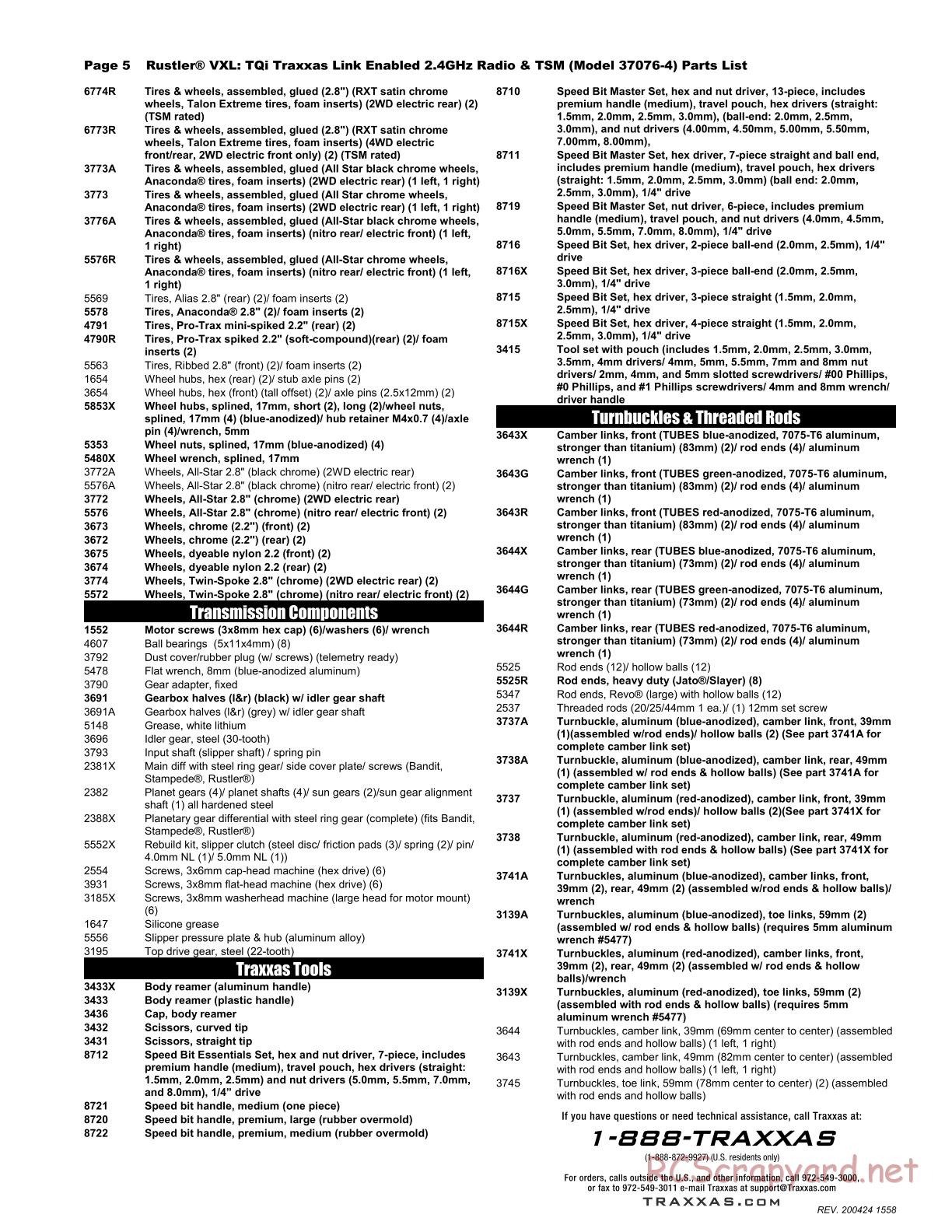 Traxxas - Rustler VXL TSM - Parts List - Page 5