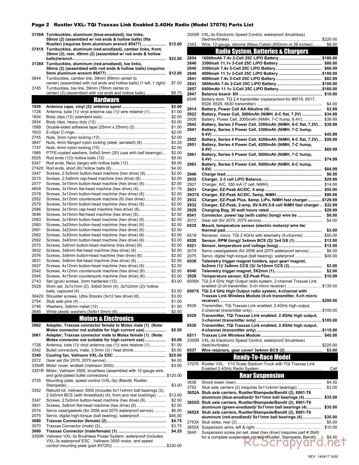 Traxxas - Rustler VXL (2014) - Parts List - Page 2