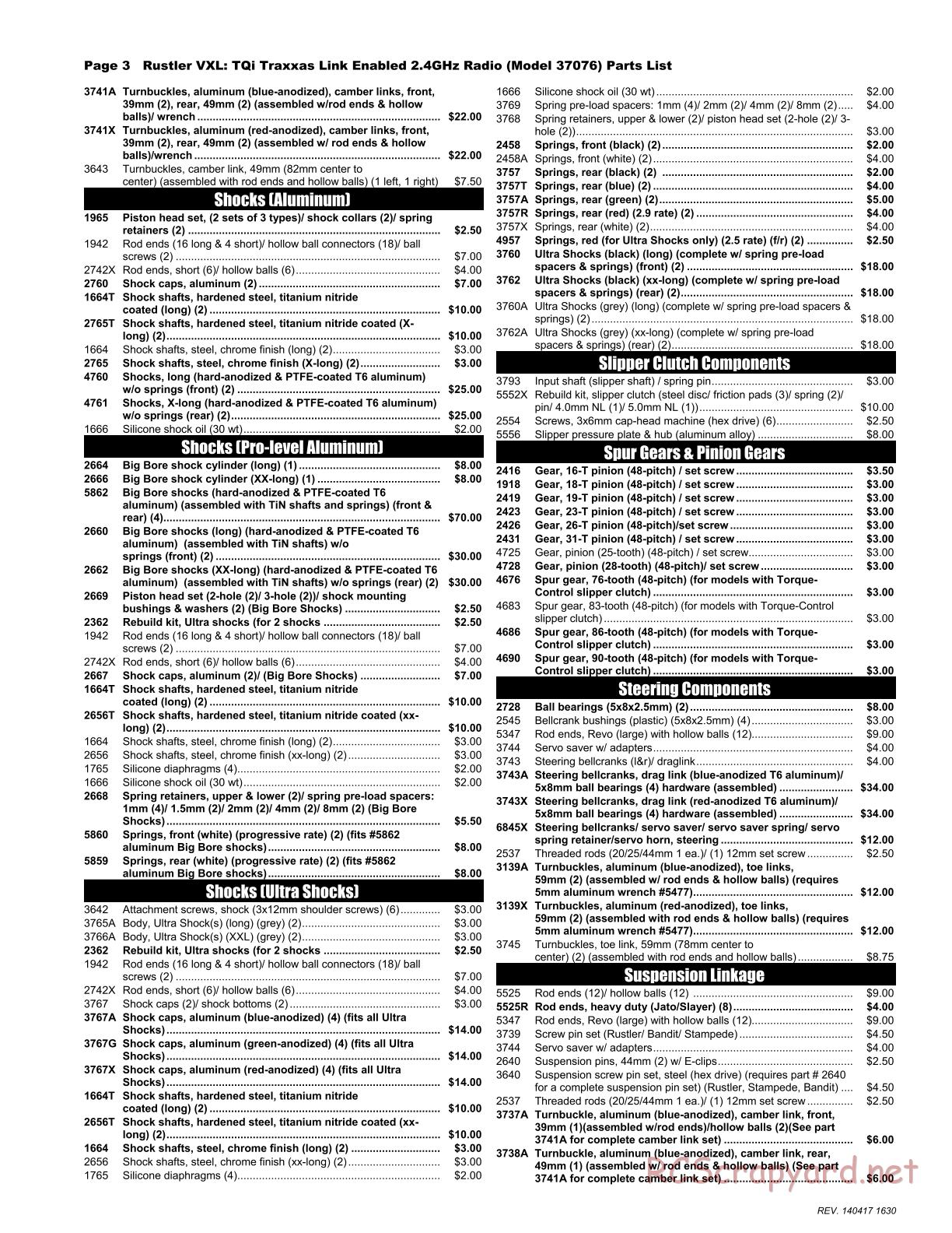Traxxas - Rustler VXL (2014) - Parts List - Page 3