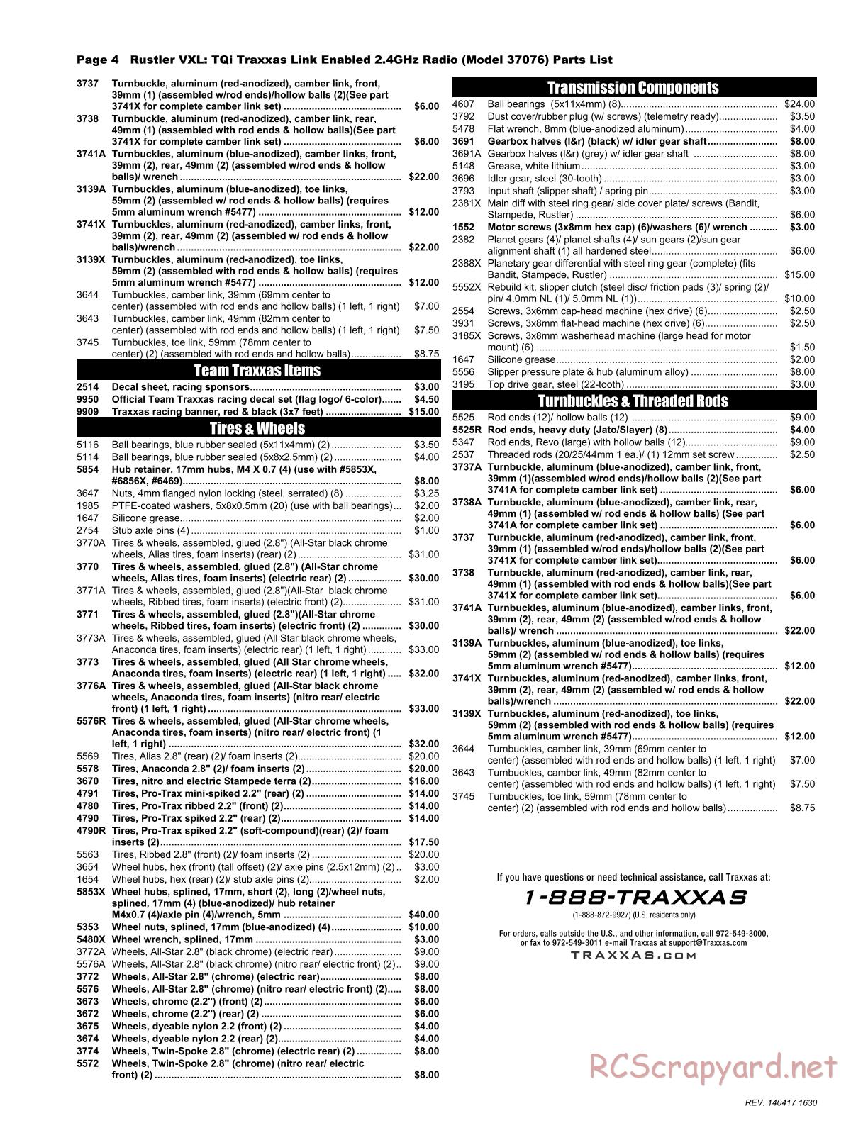 Traxxas - Rustler VXL (2014) - Parts List - Page 4