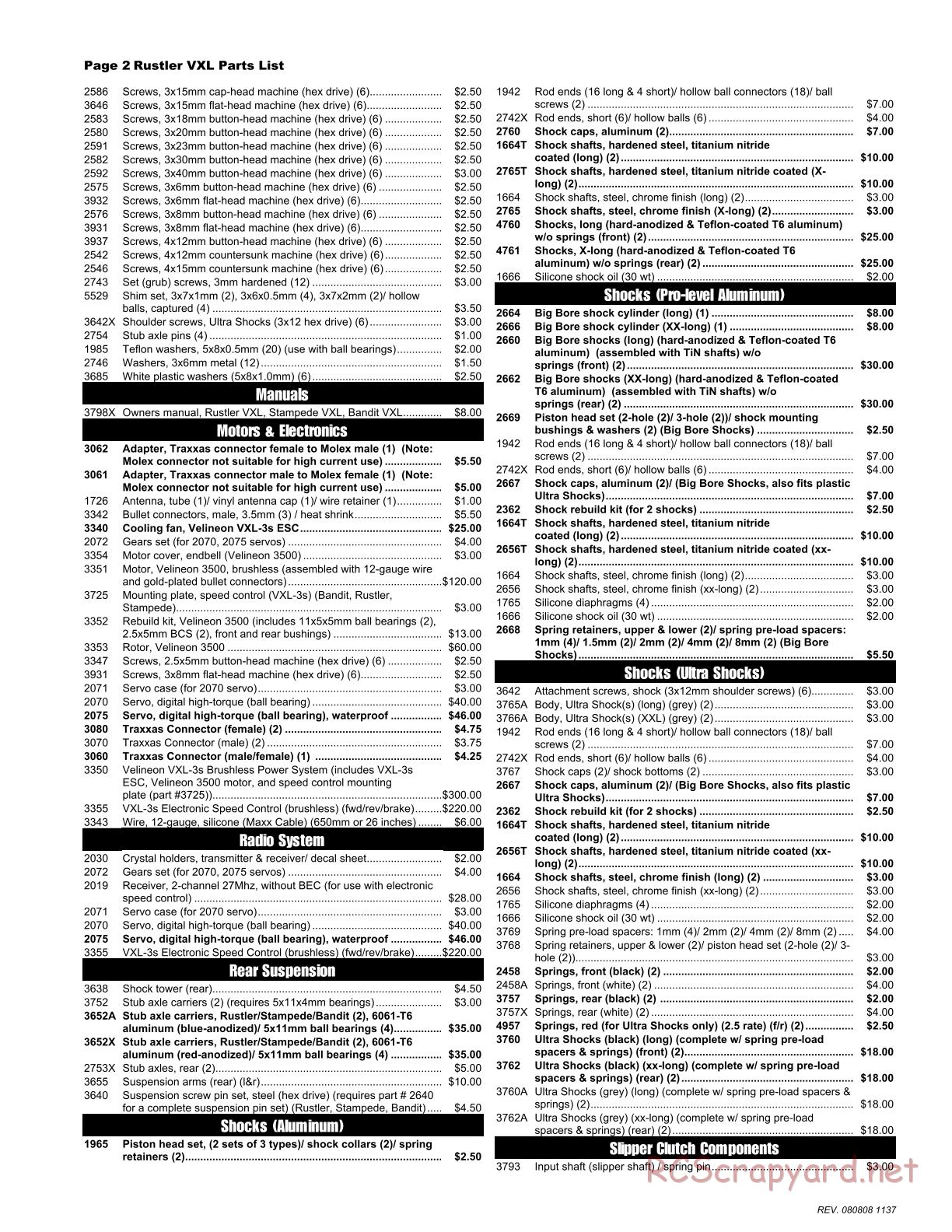 Traxxas - Rustler VXL (2007) - Parts List - Page 2