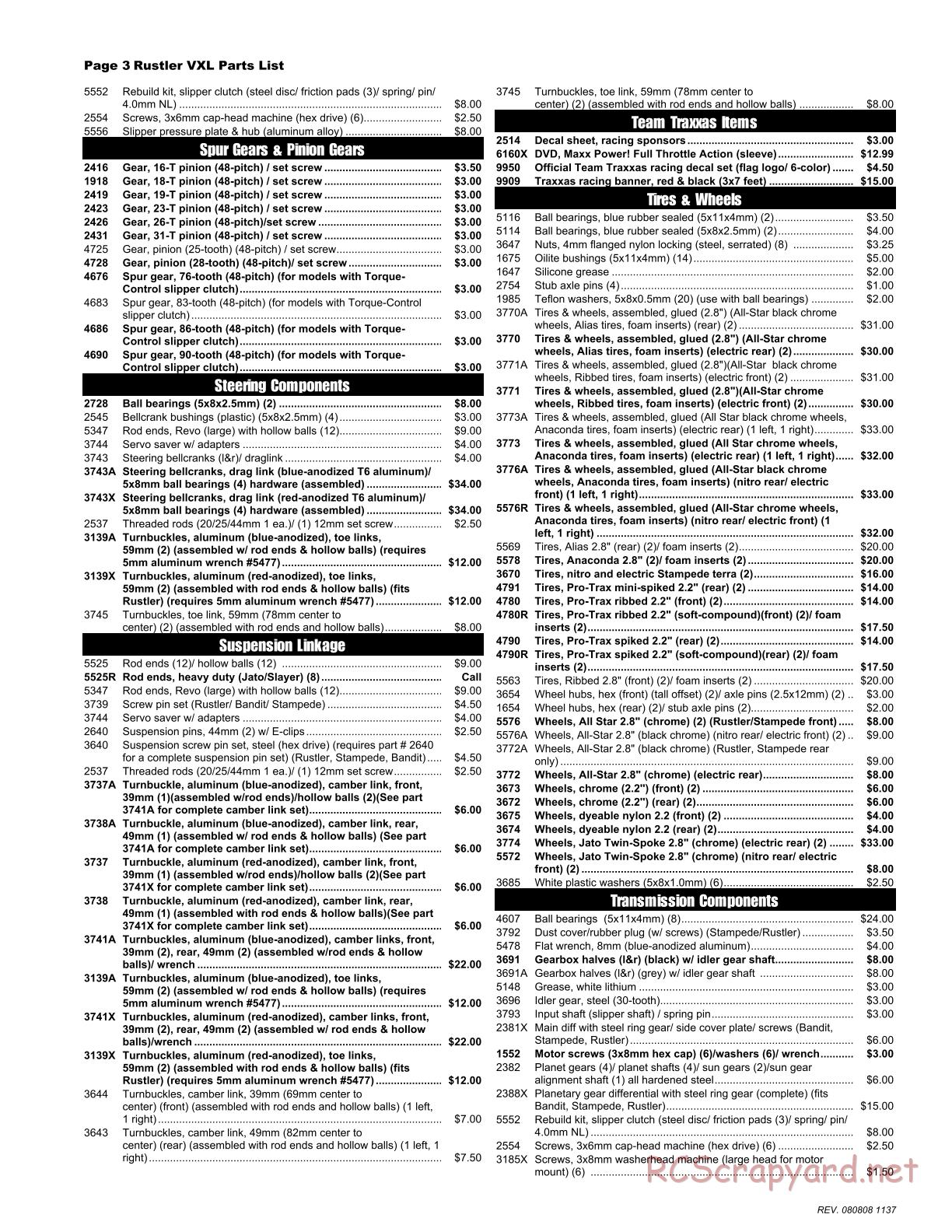 Traxxas - Rustler VXL (2007) - Parts List - Page 3