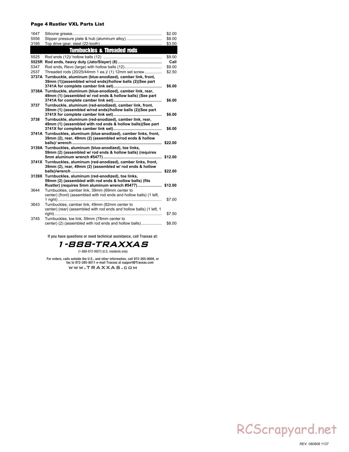 Traxxas - Rustler VXL (2007) - Parts List - Page 4