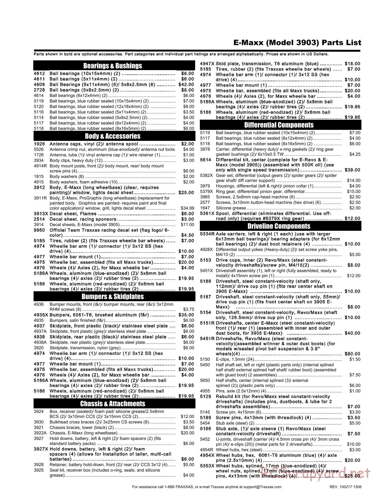 Traxxas - E-Maxx (2010) - Parts List - Page 1
