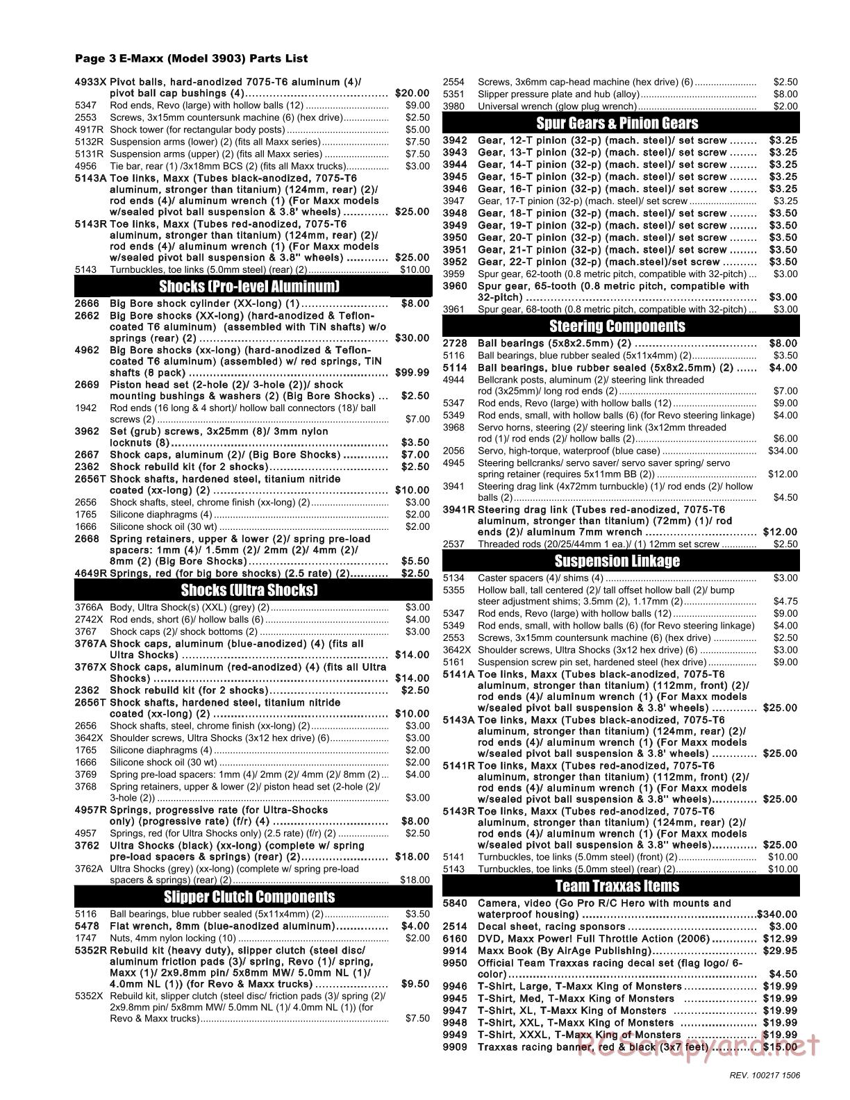 Traxxas - E-Maxx (2010) - Parts List - Page 3