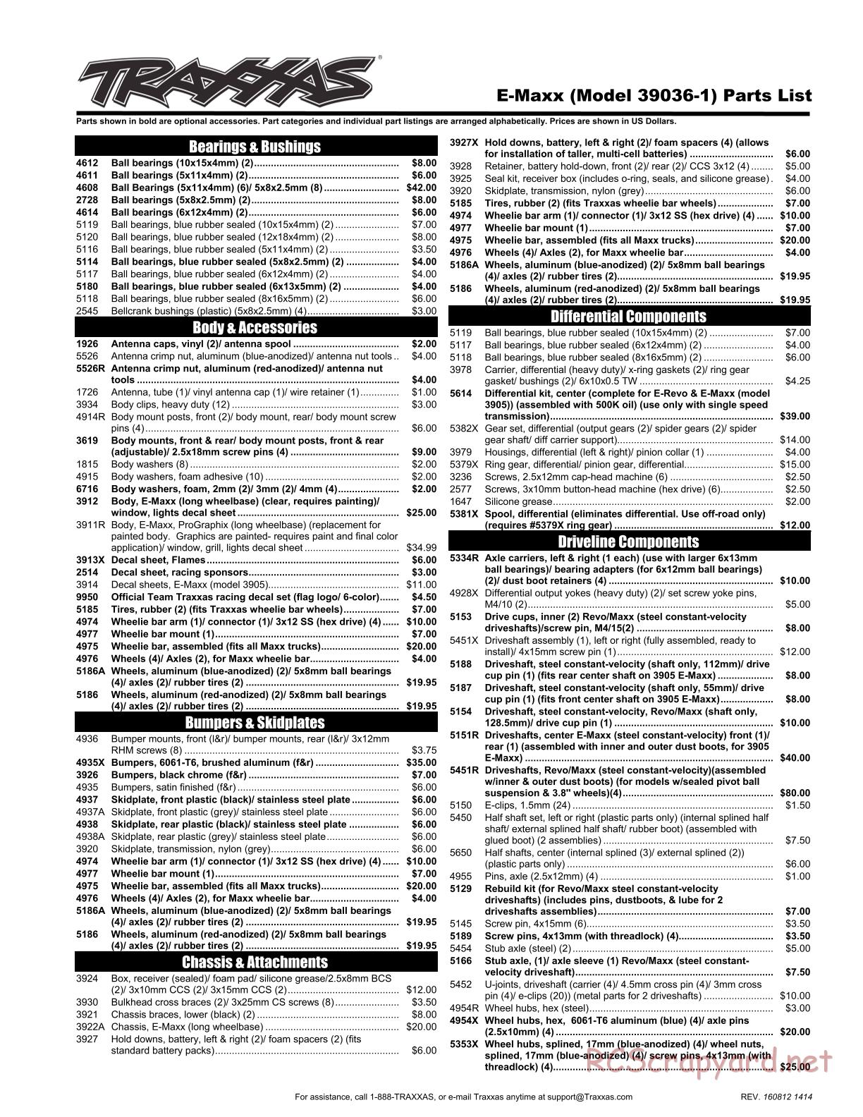 Traxxas - E-Maxx (2015) - Parts List - Page 1