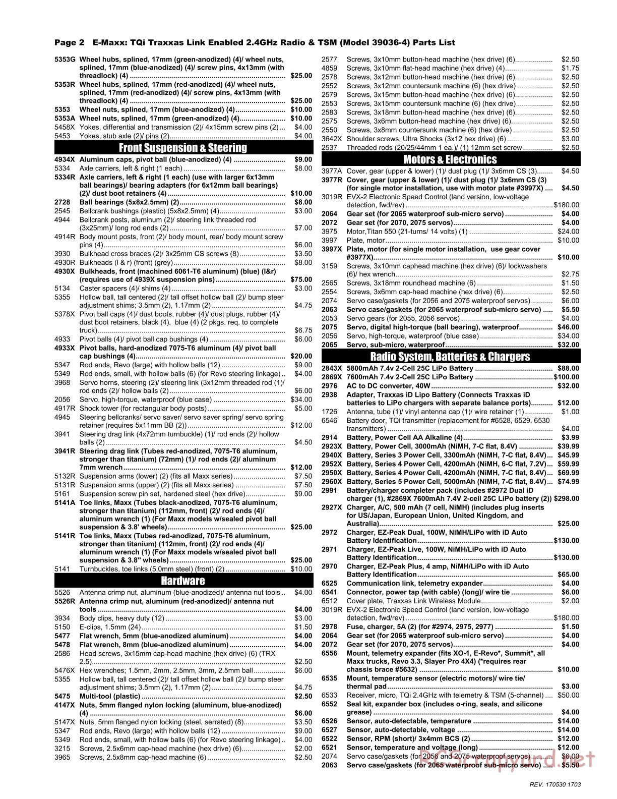 Traxxas - E-Maxx TSM (2016) - Parts List - Page 2