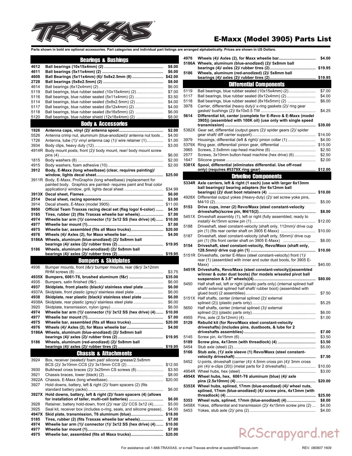 Traxxas - E-Maxx (2007) - Parts List - Page 1