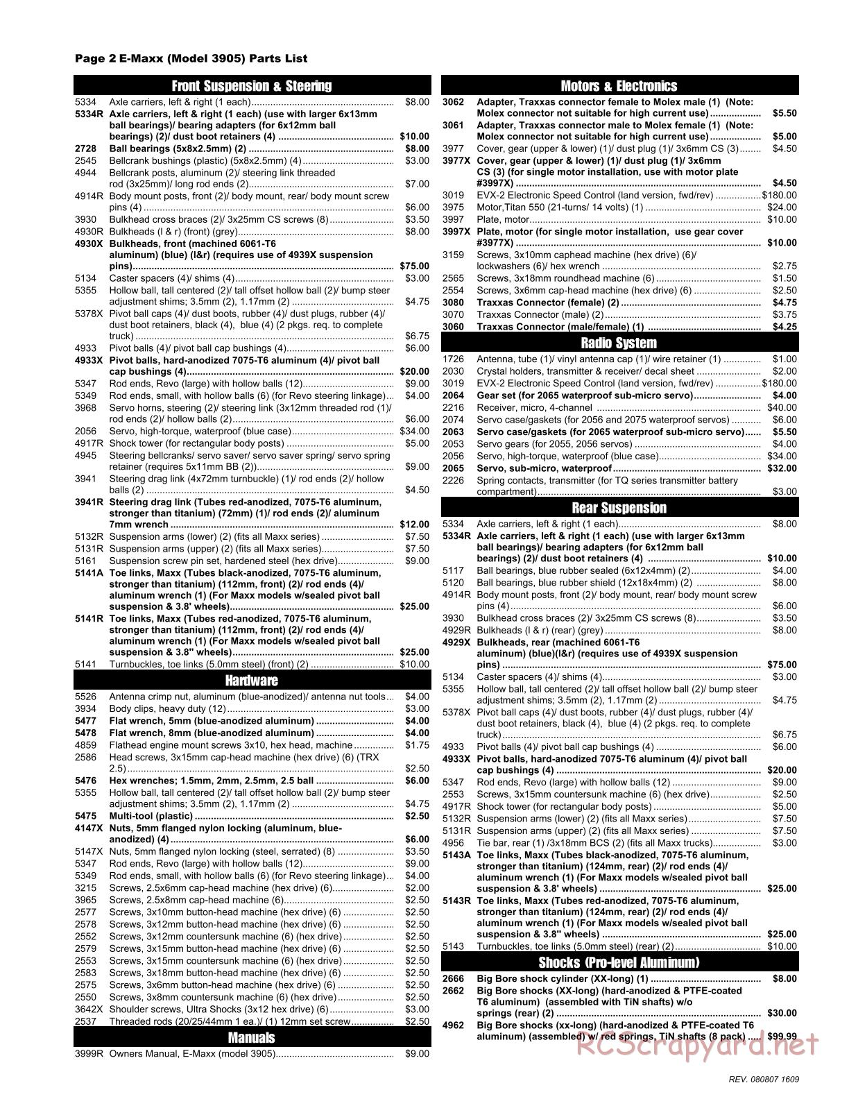 Traxxas - E-Maxx (2007) - Parts List - Page 2