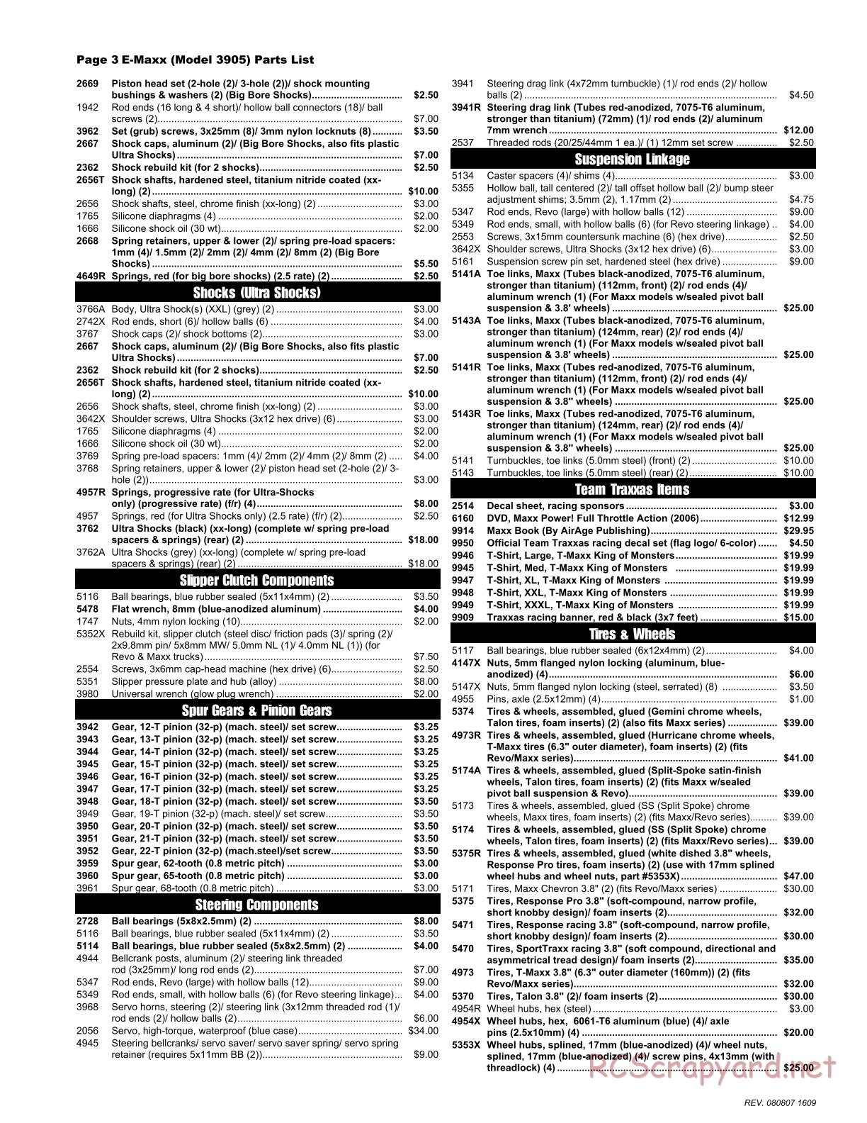 Traxxas - E-Maxx (2007) - Parts List - Page 3