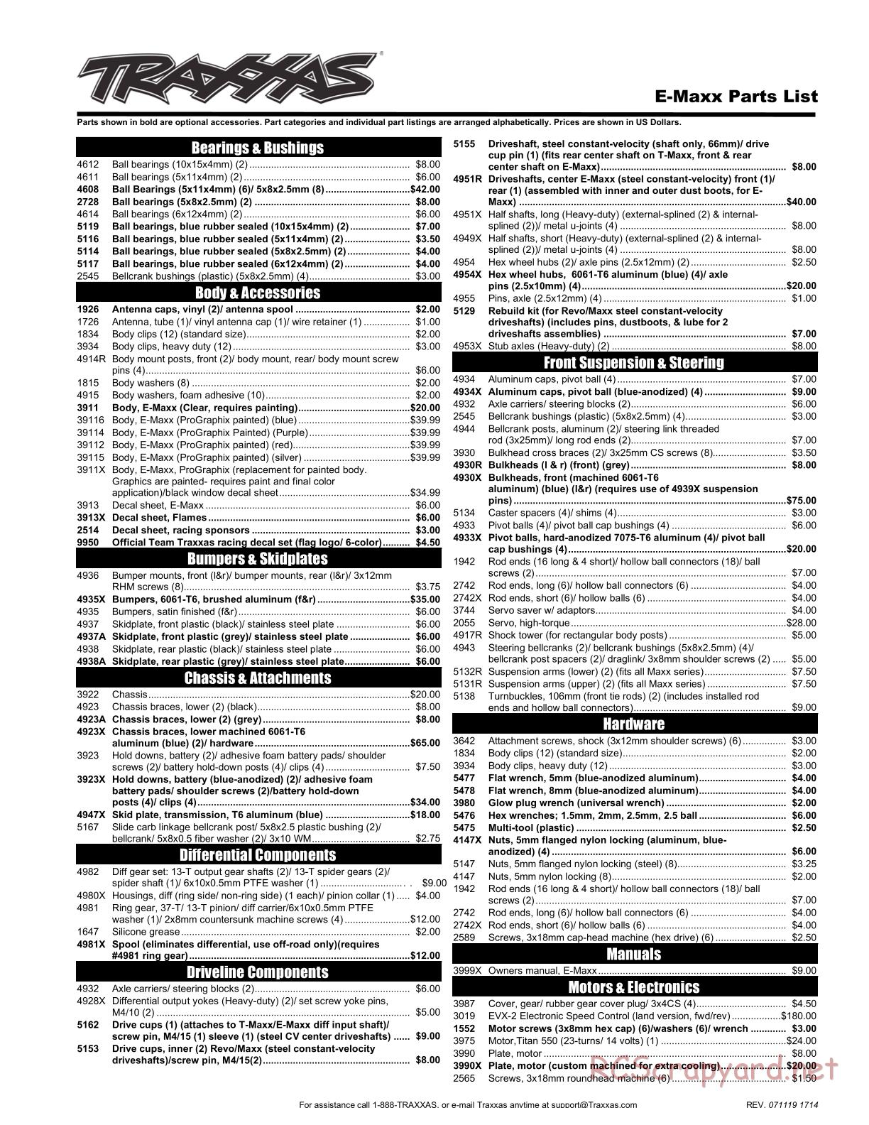 Traxxas - E-Maxx (2000) - Parts List - Page 1