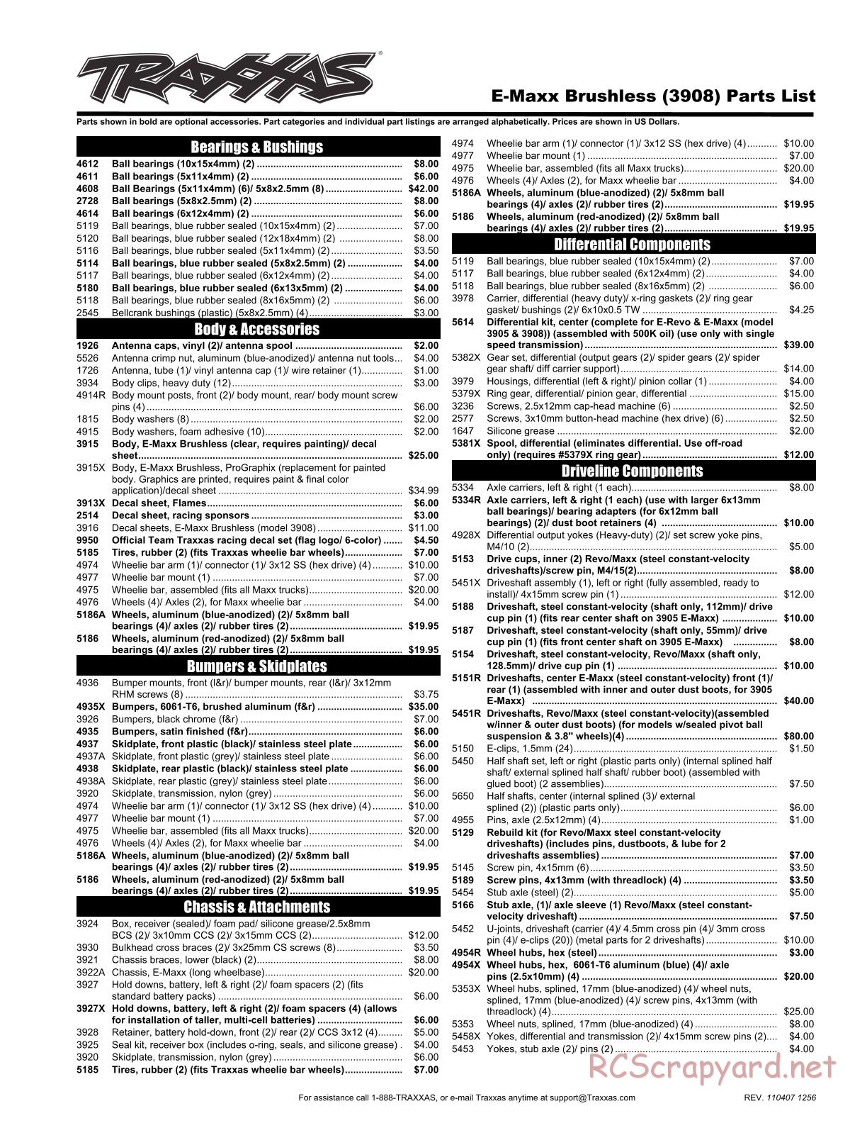 Traxxas - E-Maxx Brushless - Parts List - Page 1