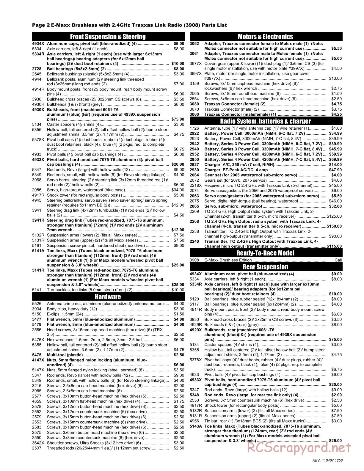 Traxxas - E-Maxx Brushless - Parts List - Page 2