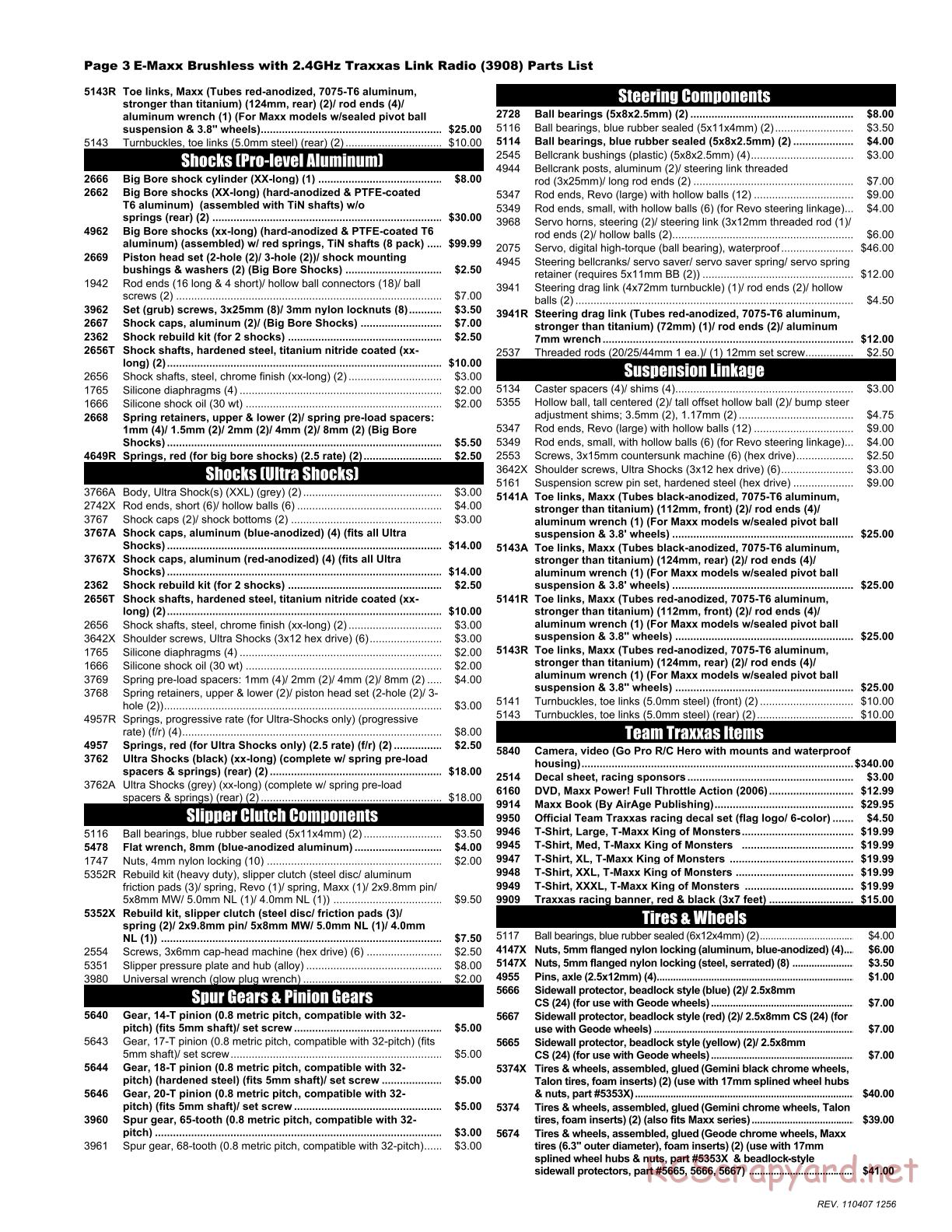 Traxxas - E-Maxx Brushless - Parts List - Page 3