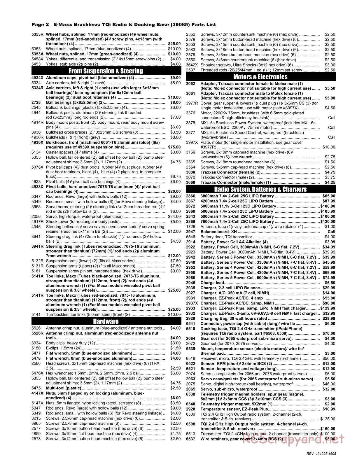 Traxxas - E-Maxx Brushless (2014) - Parts List - Page 2