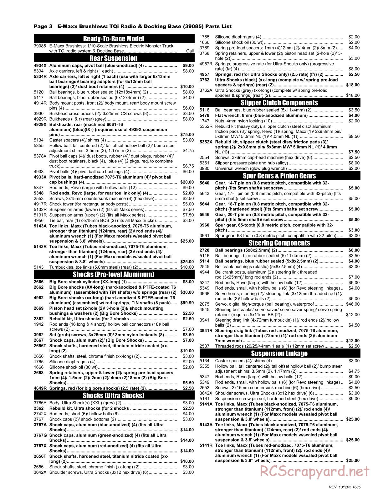 Traxxas - E-Maxx Brushless (2014) - Parts List - Page 3