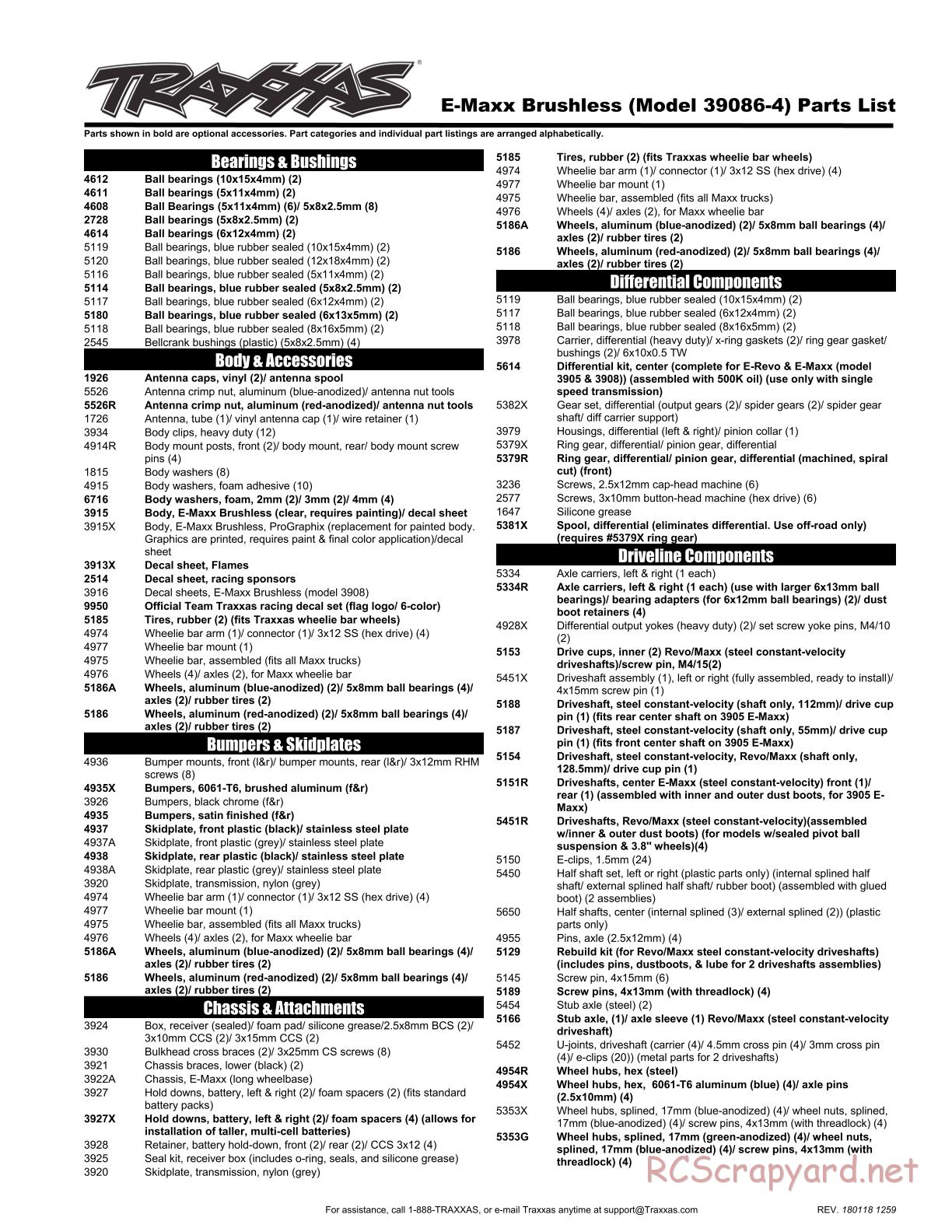 Traxxas - E-Maxx Brushless TSM (2016) - Parts List - Page 1