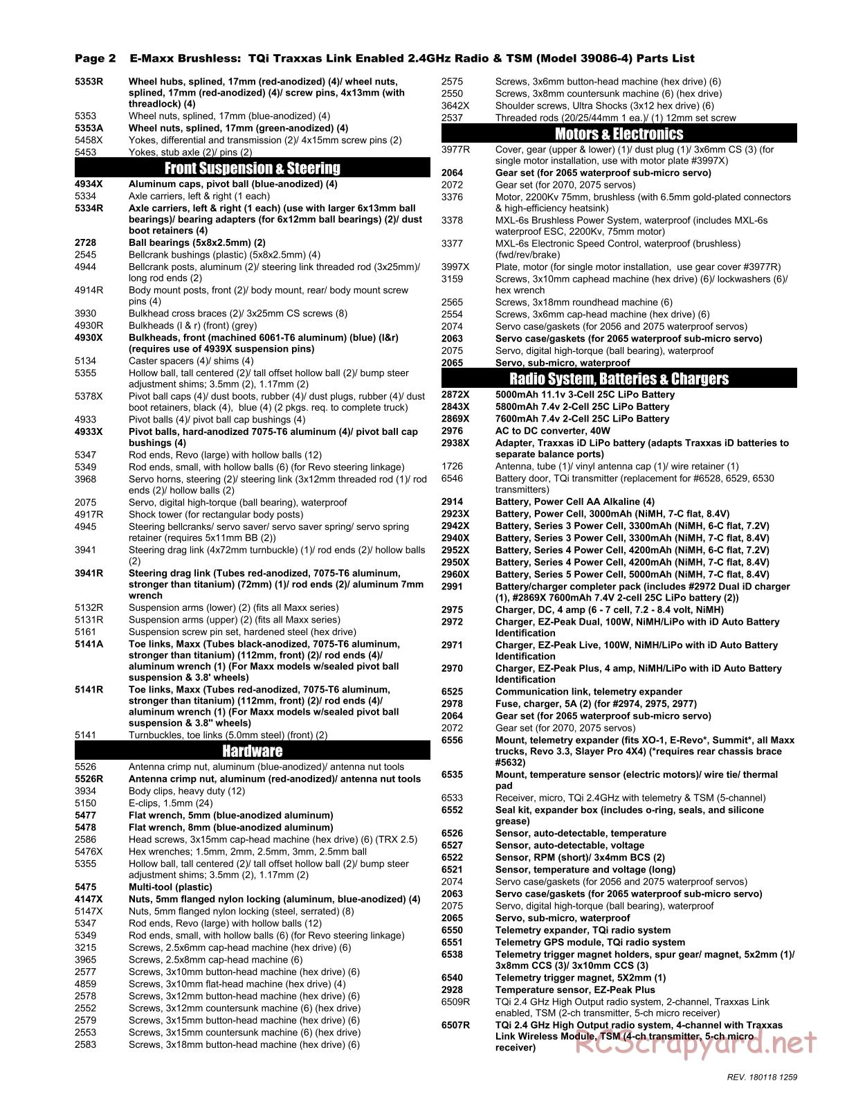 Traxxas - E-Maxx Brushless TSM (2016) - Parts List - Page 2