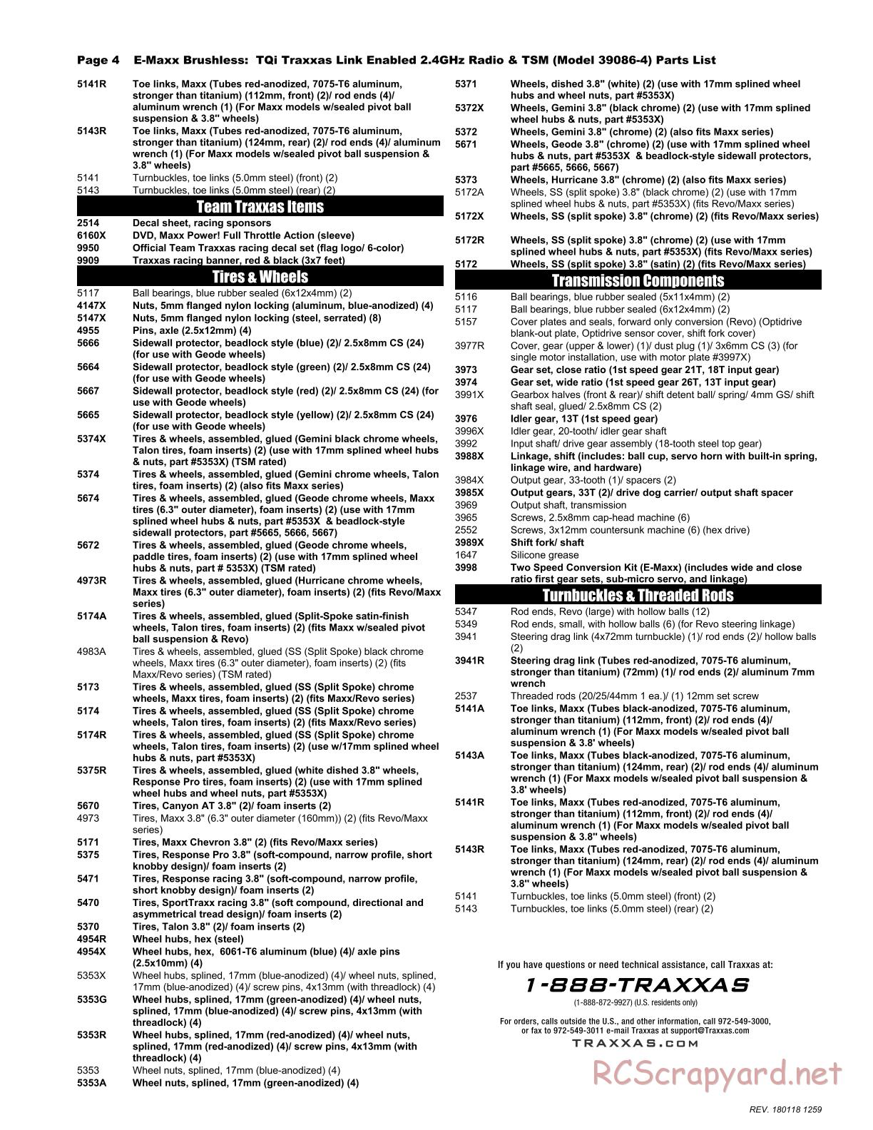 Traxxas - E-Maxx Brushless TSM (2016) - Parts List - Page 4