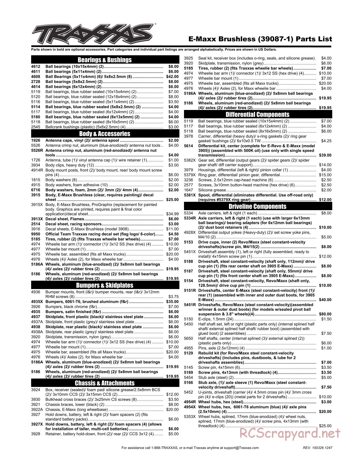 Traxxas - E-Maxx Brushless (2015) - Parts List - Page 1