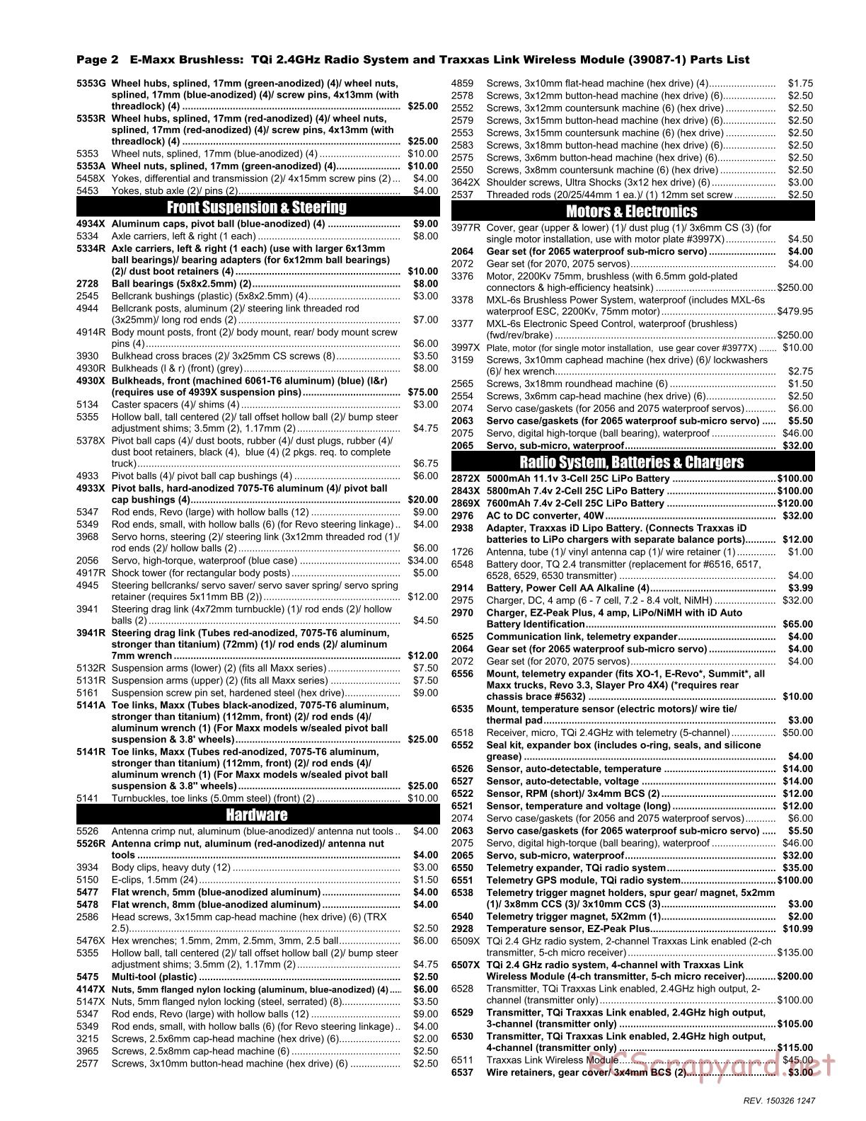 Traxxas - E-Maxx Brushless (2015) - Parts List - Page 2