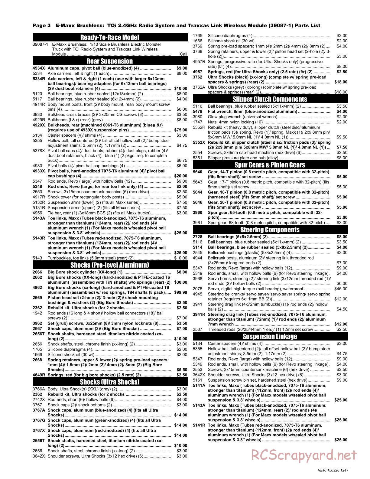 Traxxas - E-Maxx Brushless (2015) - Parts List - Page 3