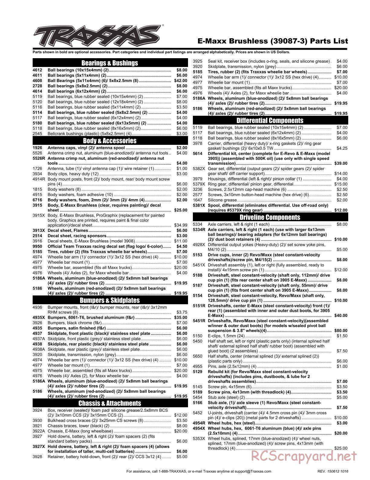 Traxxas - E-Maxx Brushless TSM (2016) - Parts List - Page 1