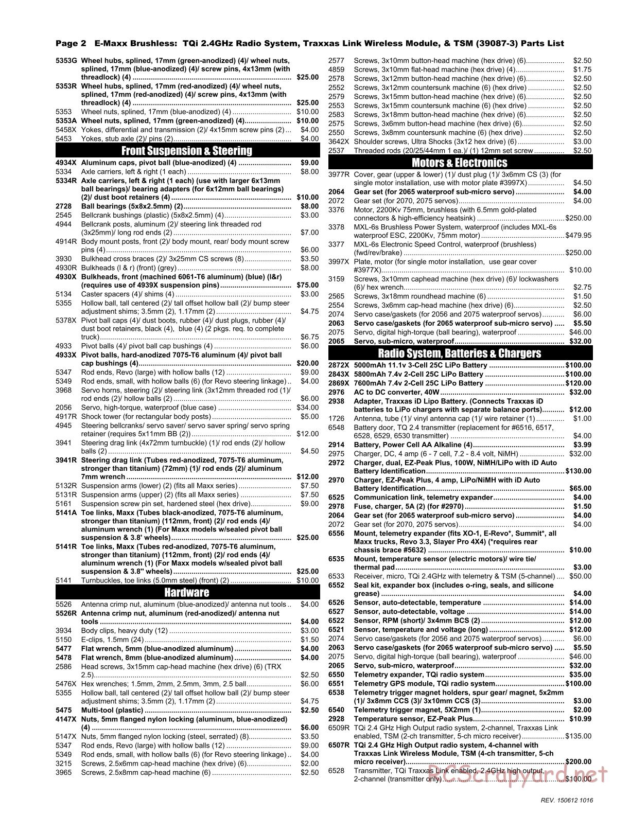 Traxxas - E-Maxx Brushless TSM (2016) - Parts List - Page 2