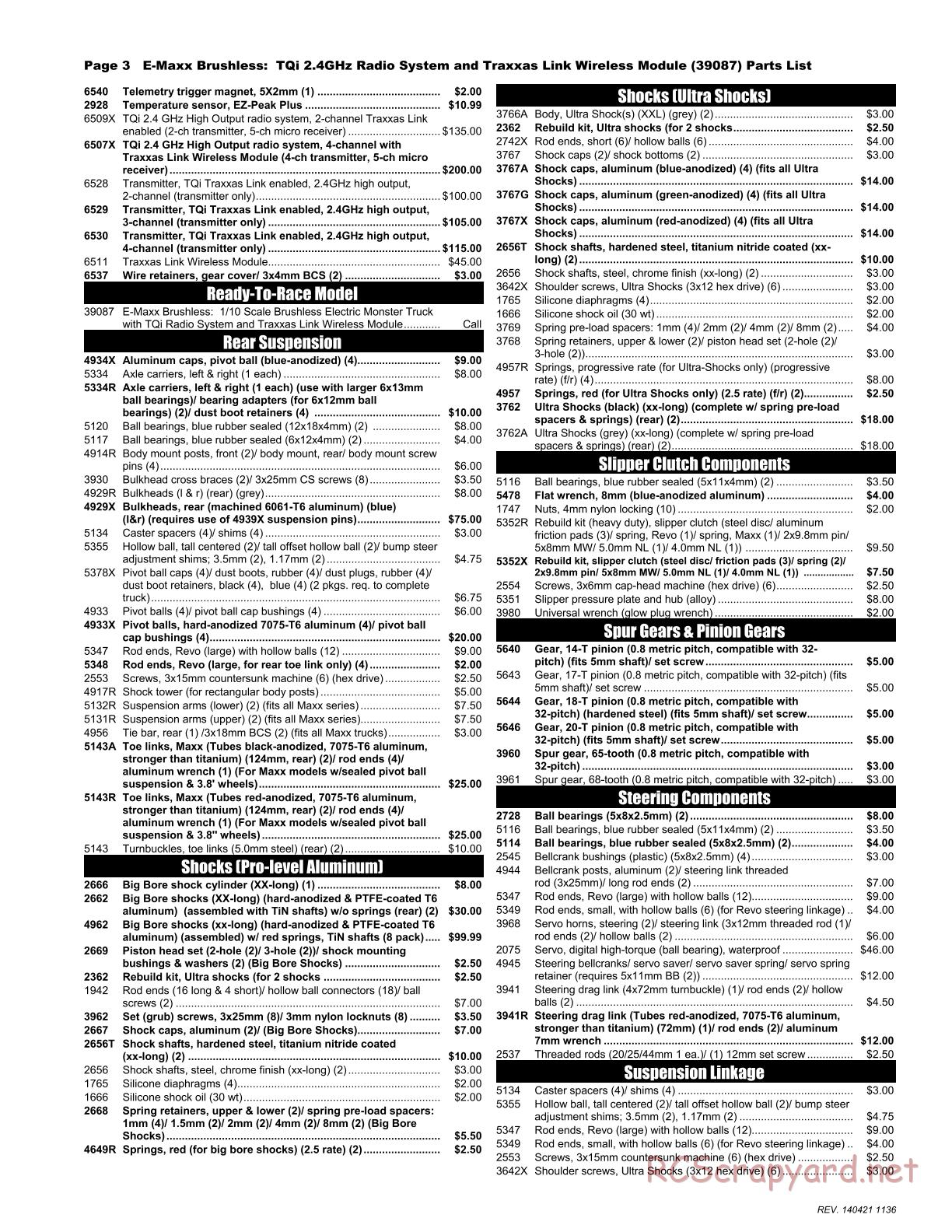 Traxxas - E-Maxx Brushless (2014) - Parts List - Page 3