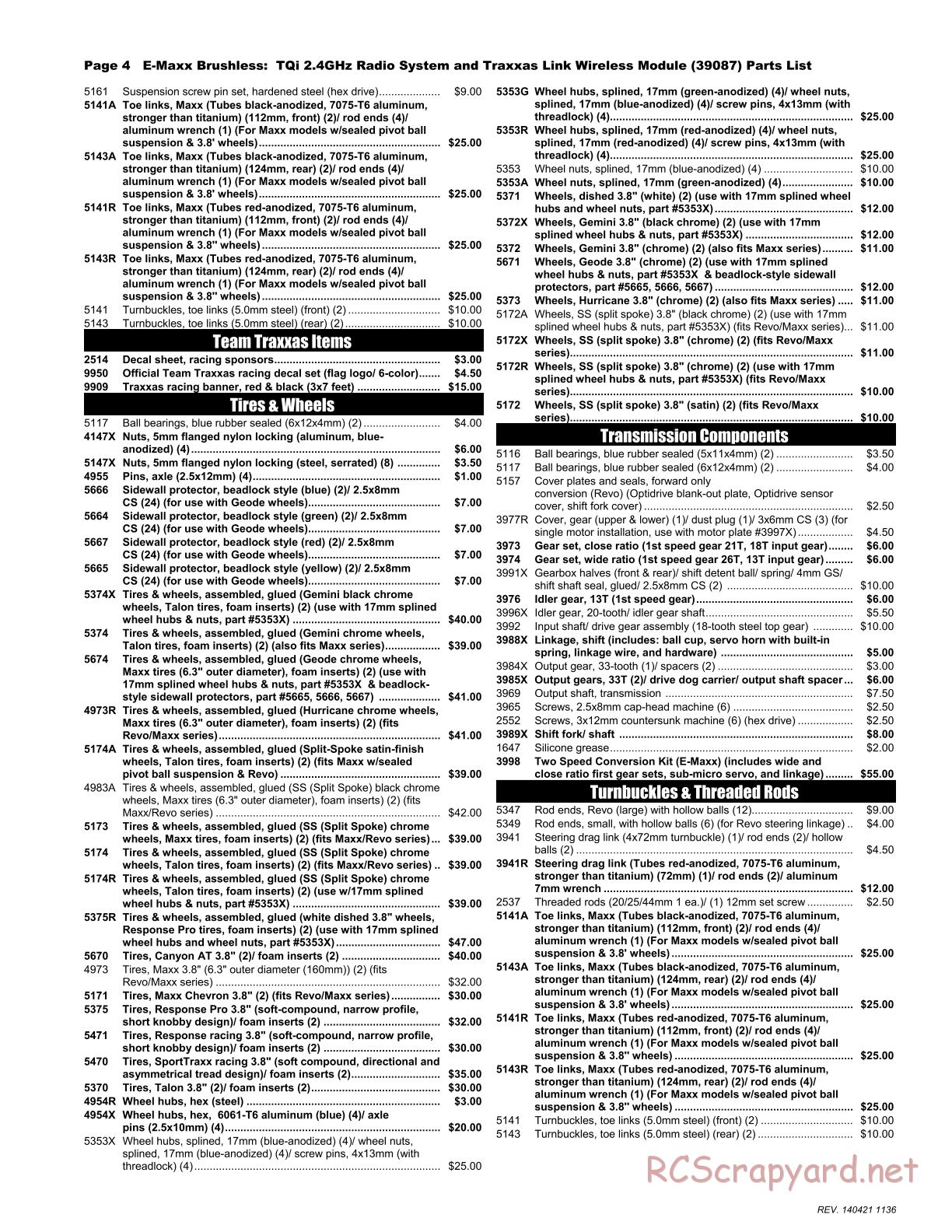 Traxxas - E-Maxx Brushless (2014) - Parts List - Page 4