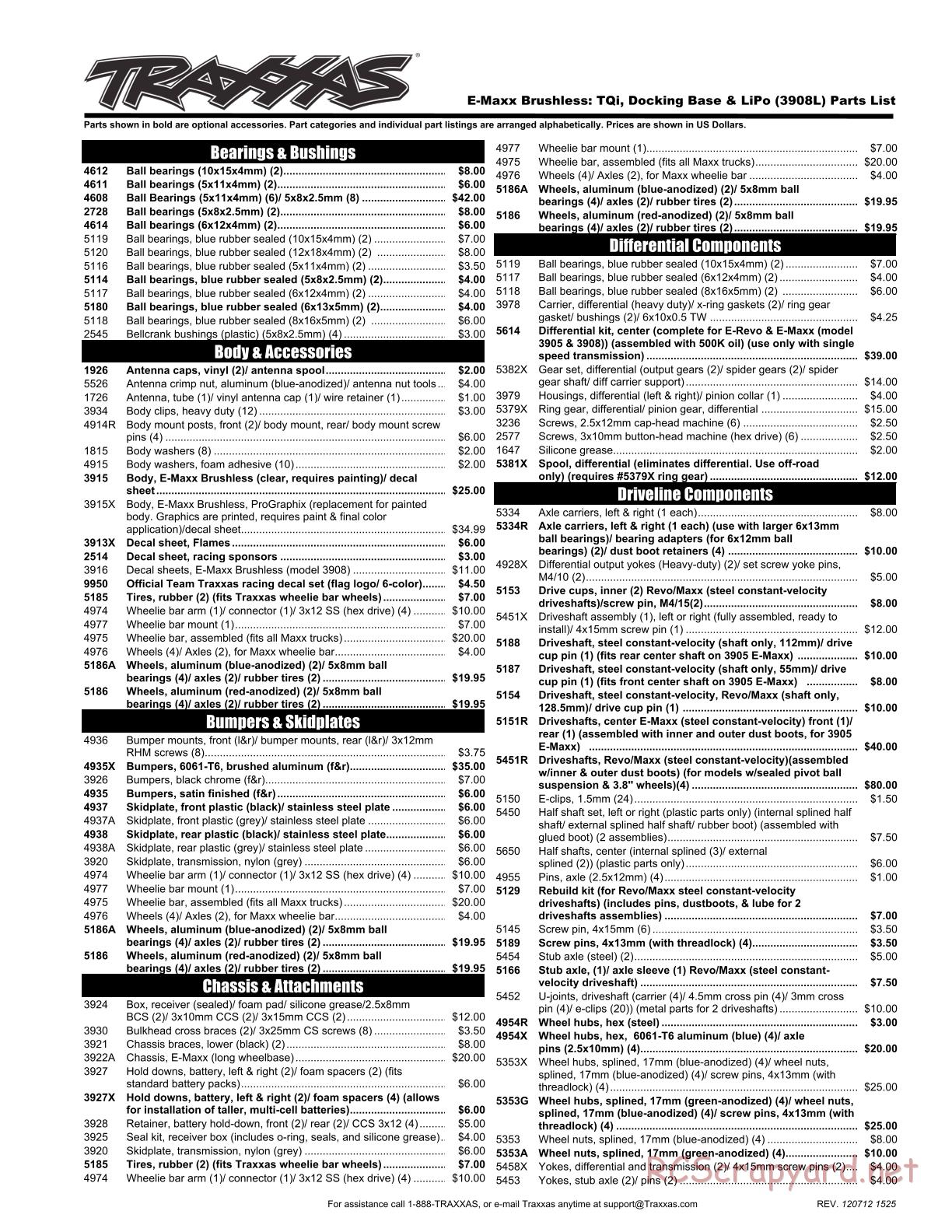 Traxxas - E-Maxx Brushless - Parts List - Page 1