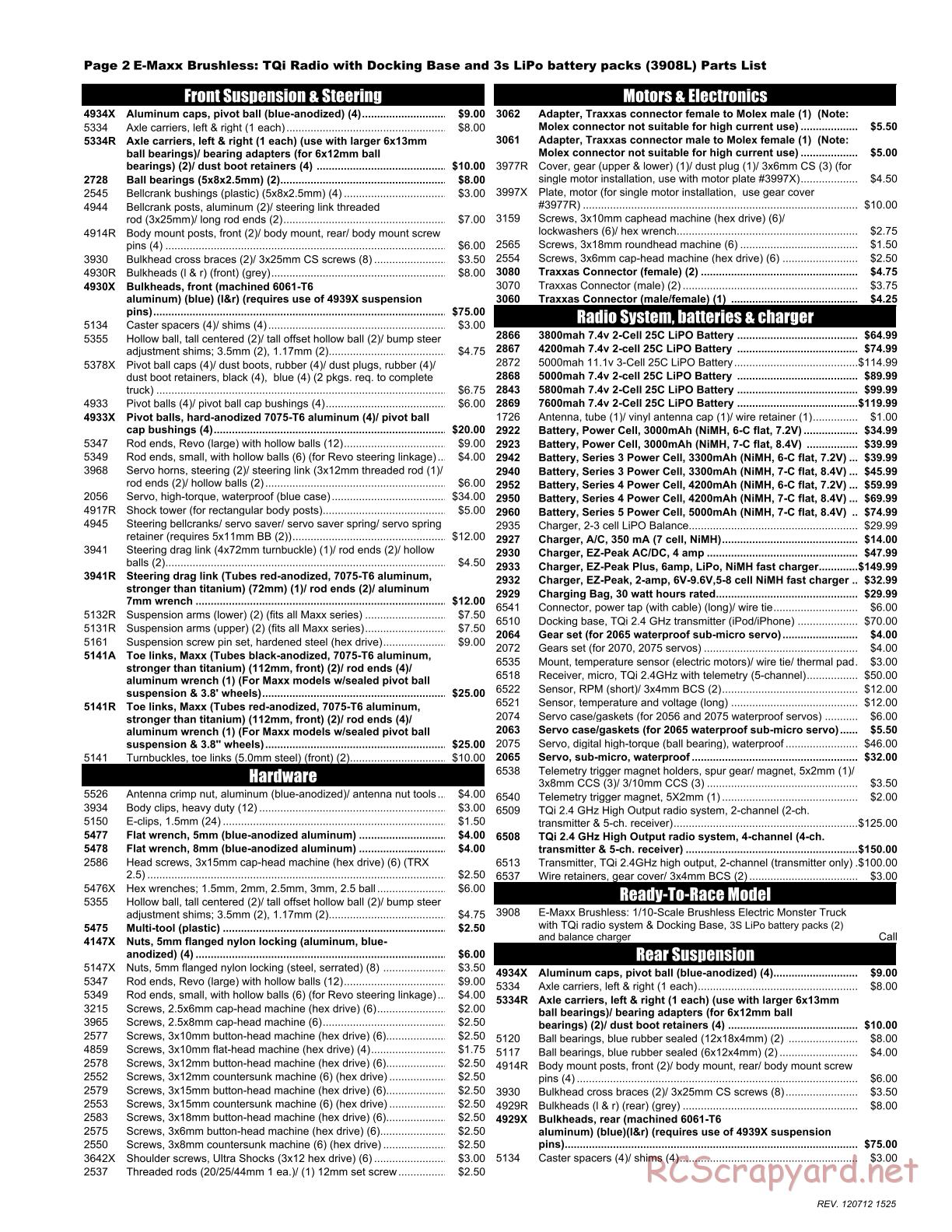 Traxxas - E-Maxx Brushless - Parts List - Page 2