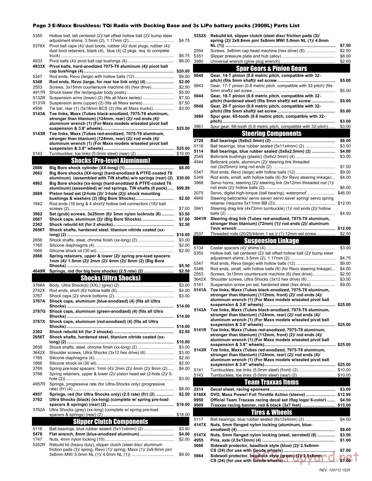 Traxxas - E-Maxx Brushless - Parts List - Page 3