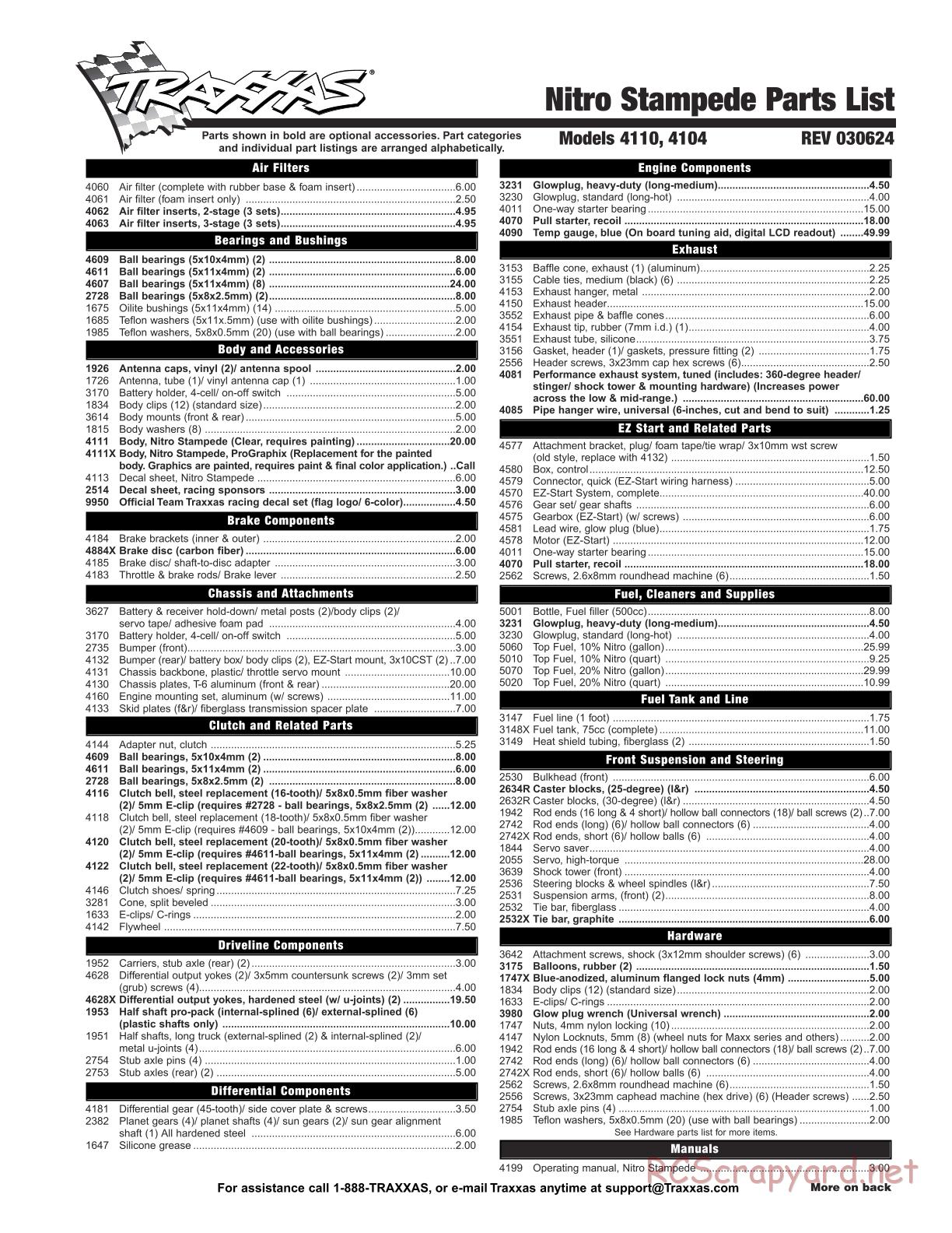 Traxxas - Nitro Stampede - Parts List - Page 1