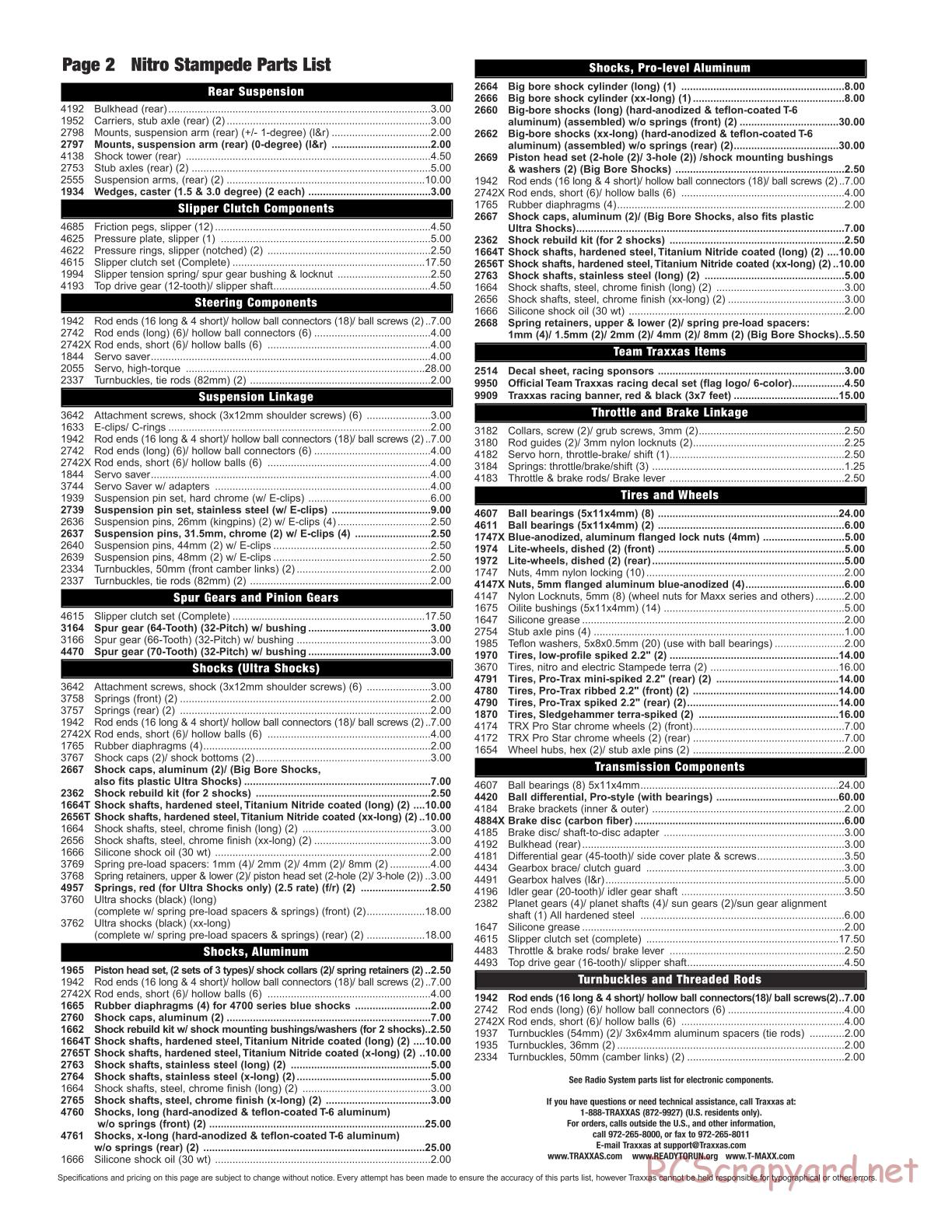 Traxxas - Nitro Stampede - Parts List - Page 2