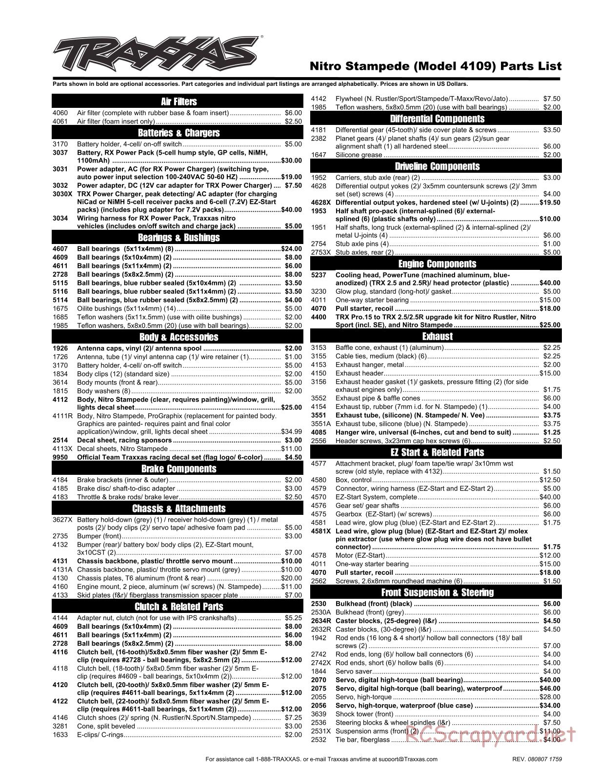 Traxxas - Nitro Stampede (2007) - Parts List - Page 1