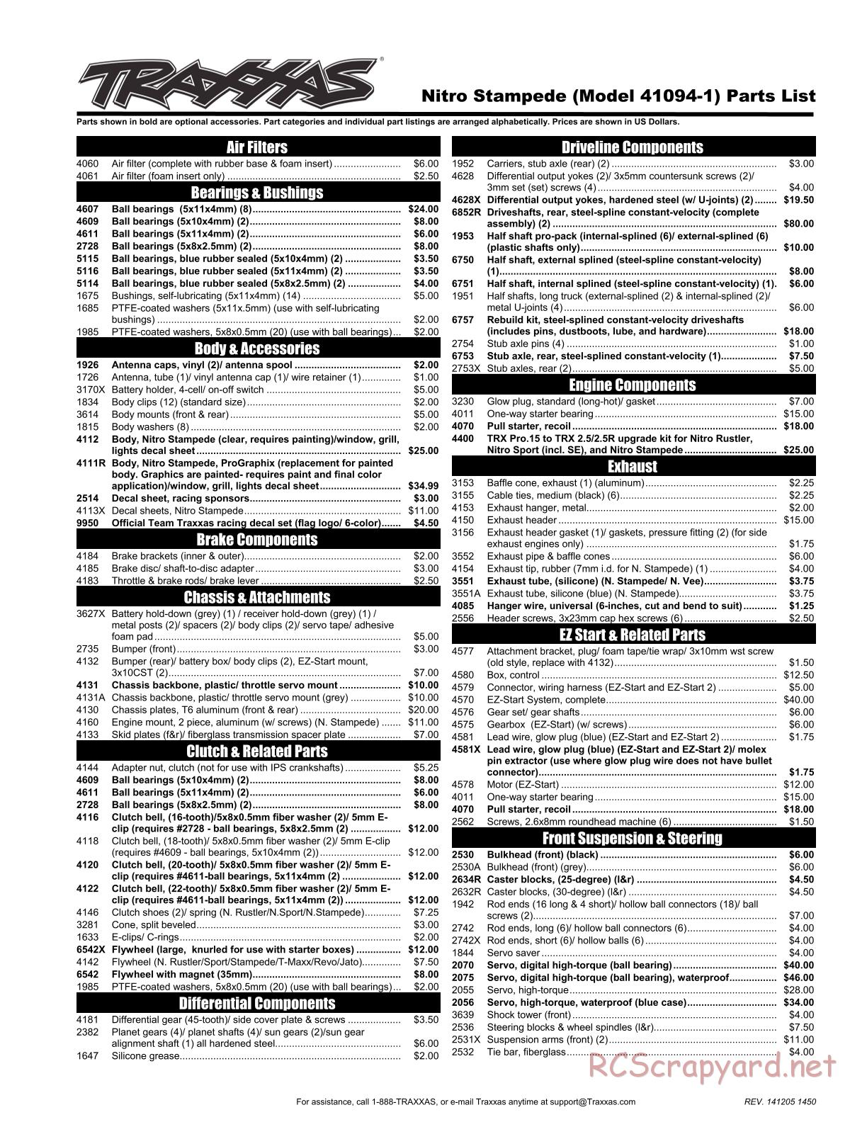 Traxxas - Nitro Stampede (2015) - Parts List - Page 1