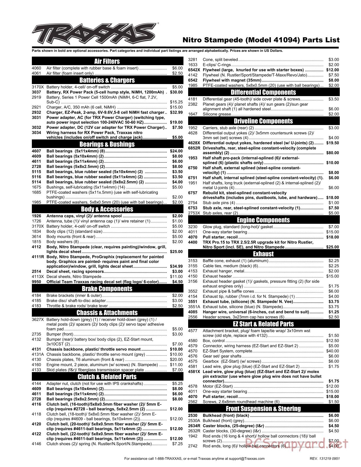 Traxxas - Nitro Stampede (2013) - Parts List - Page 1
