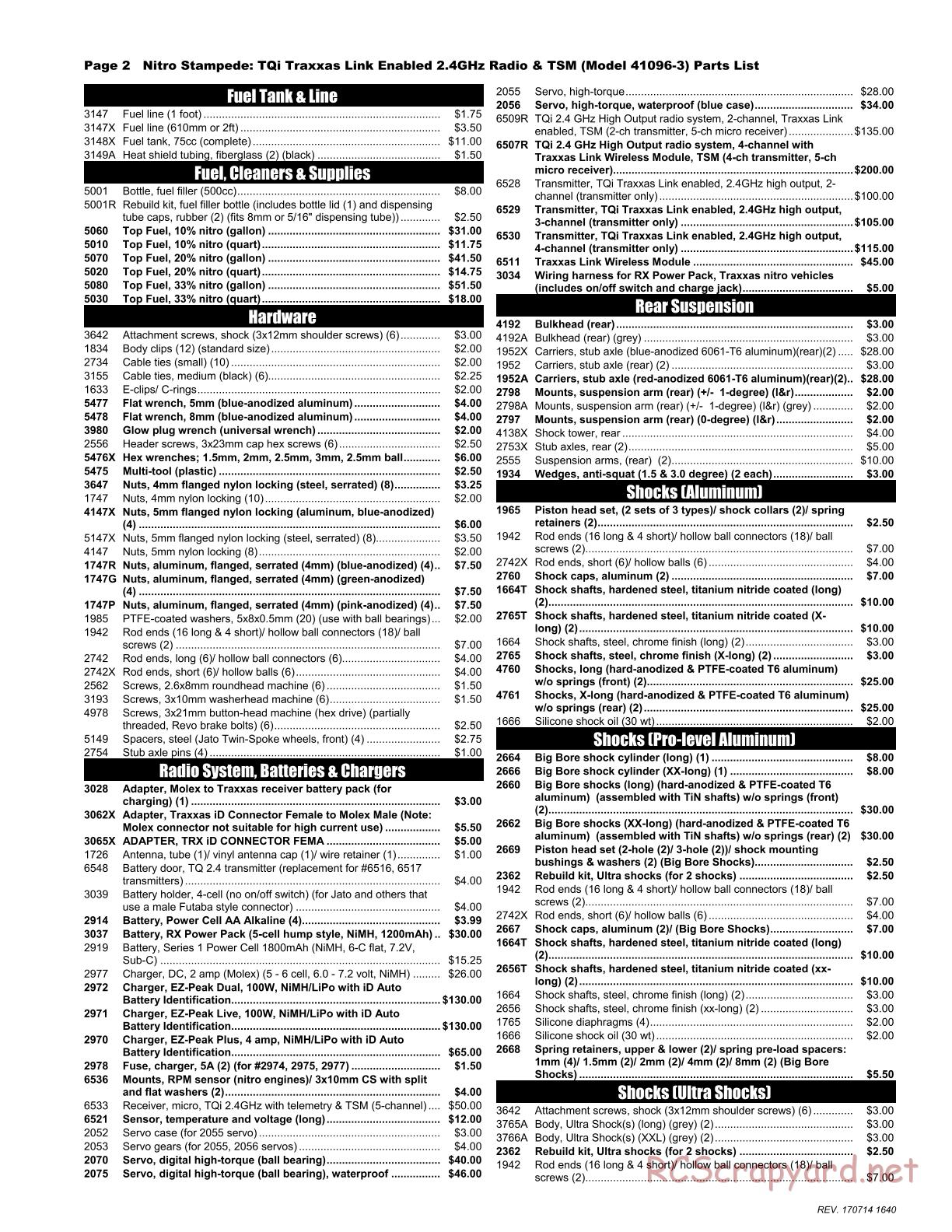 Traxxas - Nitro Stampede TSM - Parts List - Page 2