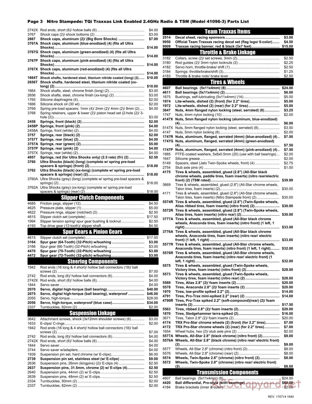 Traxxas - Nitro Stampede TSM - Parts List - Page 3