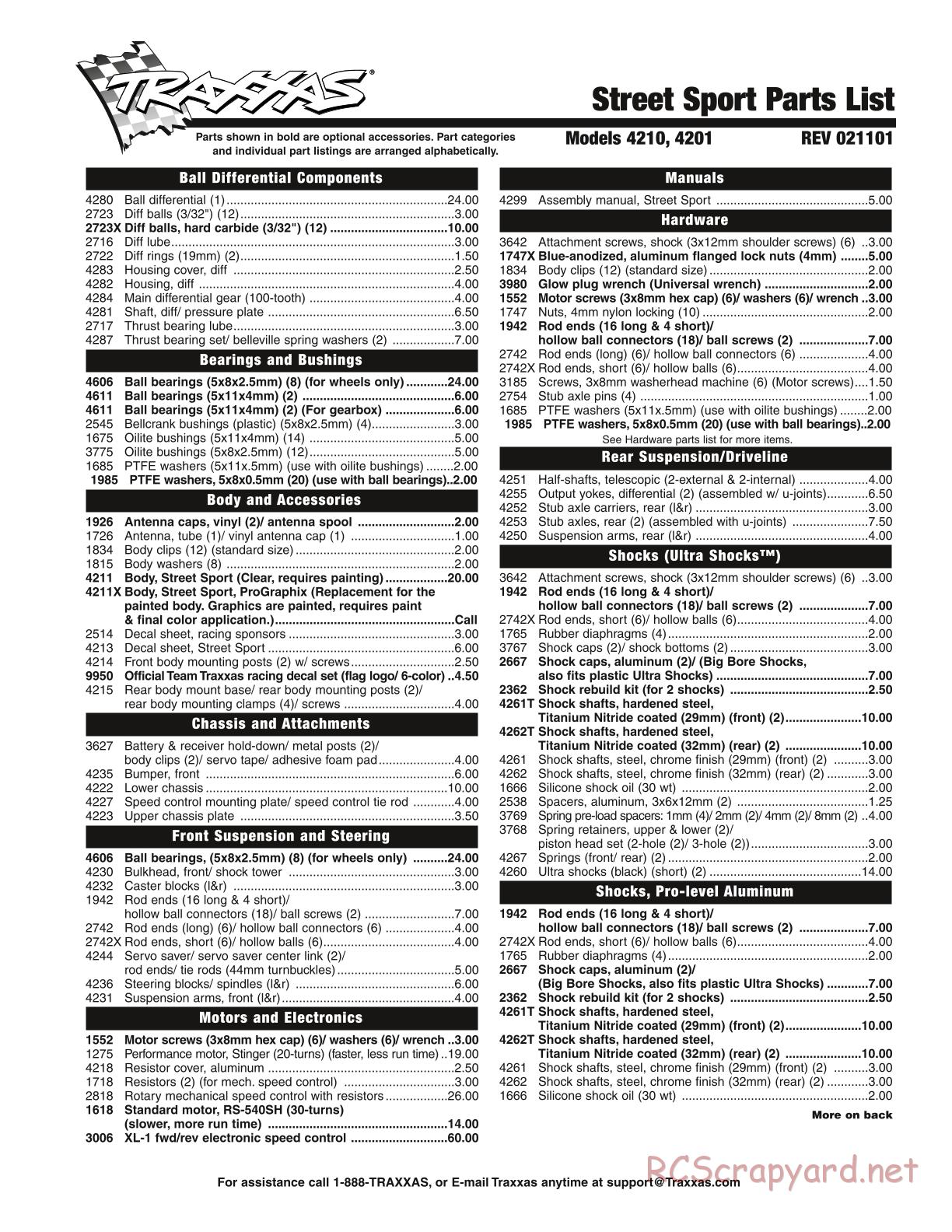 Traxxas - Street Sport - Parts List - Page 1