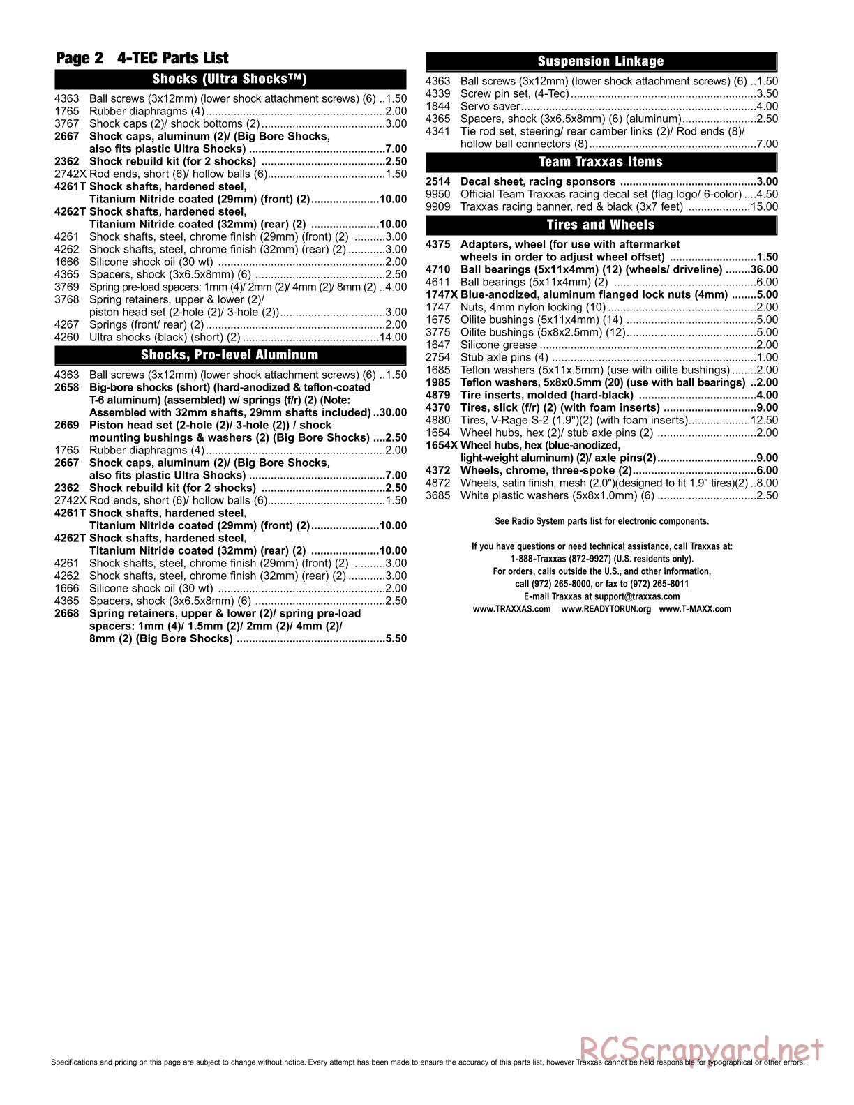 Traxxas - 4-Tec (1998) - Parts List - Page 2