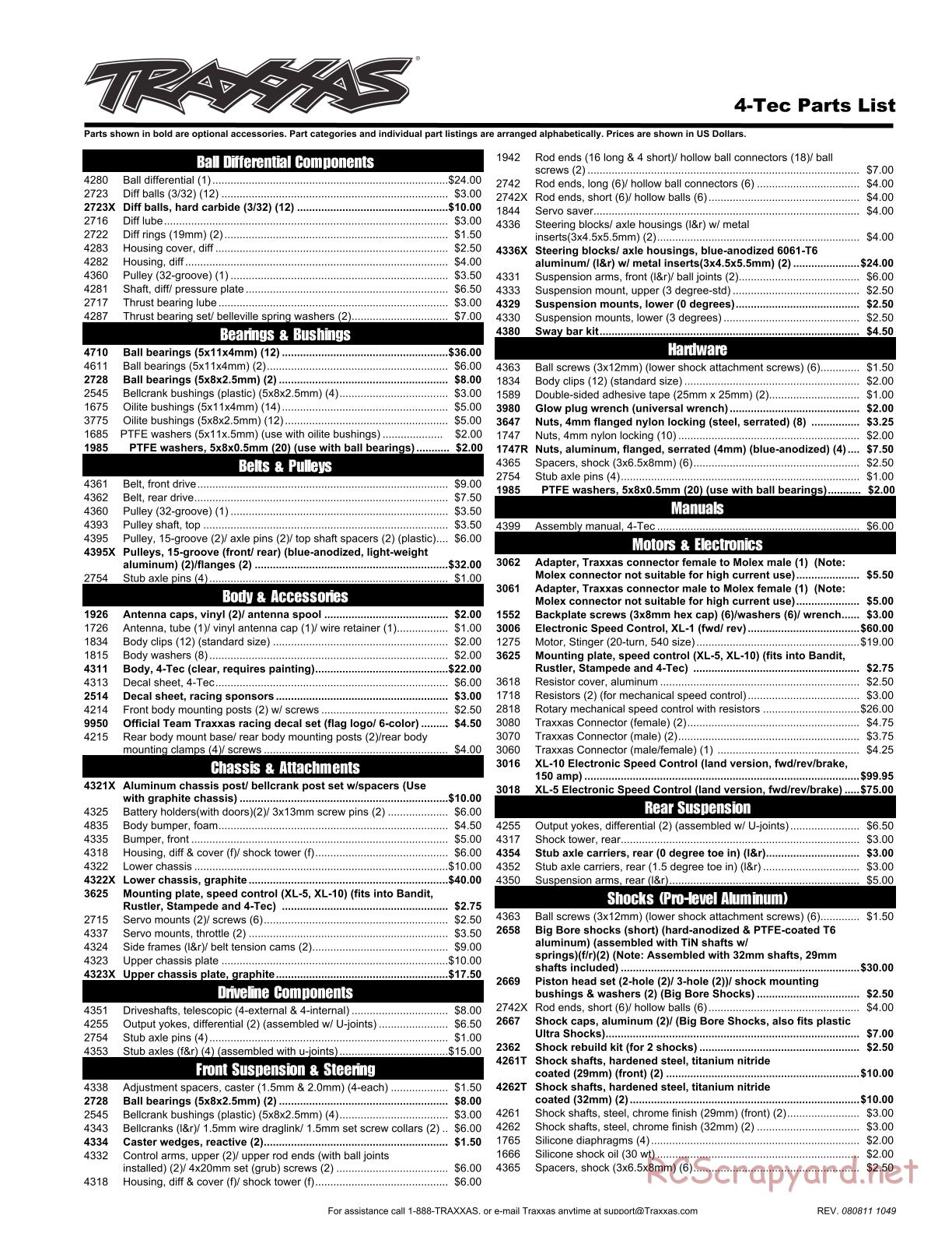 Traxxas - 4-Tec XL-1 - Parts List - Page 1