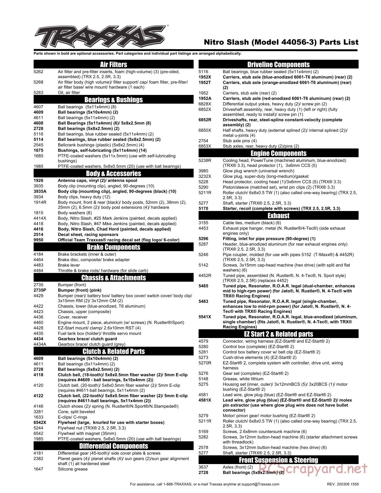 Traxxas - Nitro Slash TSM (2015) - Parts List - Page 1