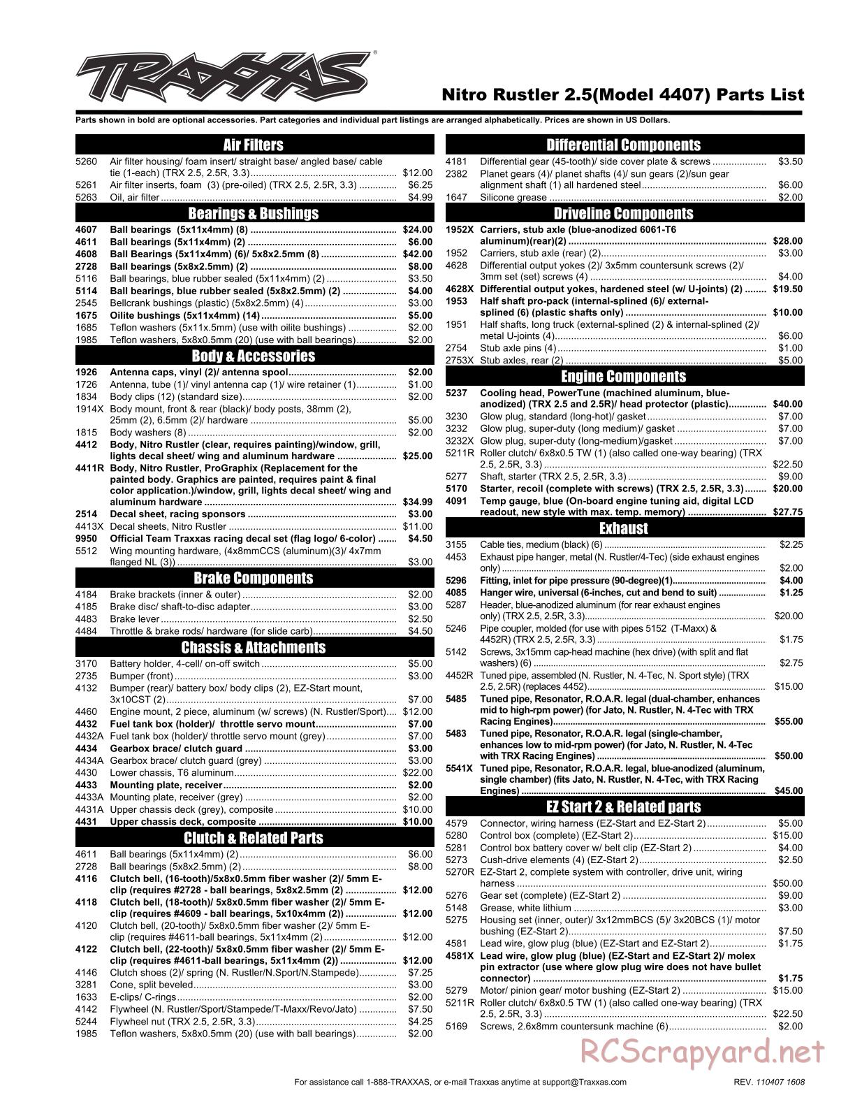 Traxxas - Nitro Rustler (2010) - Parts List - Page 1