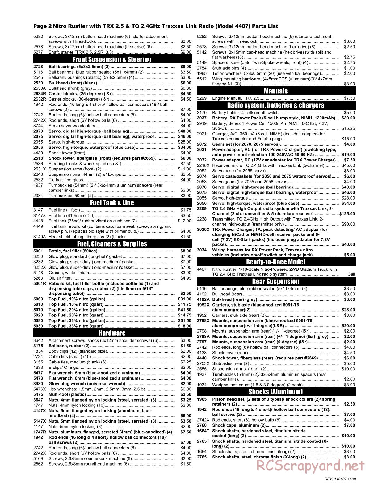 Traxxas - Nitro Rustler (2010) - Parts List - Page 2