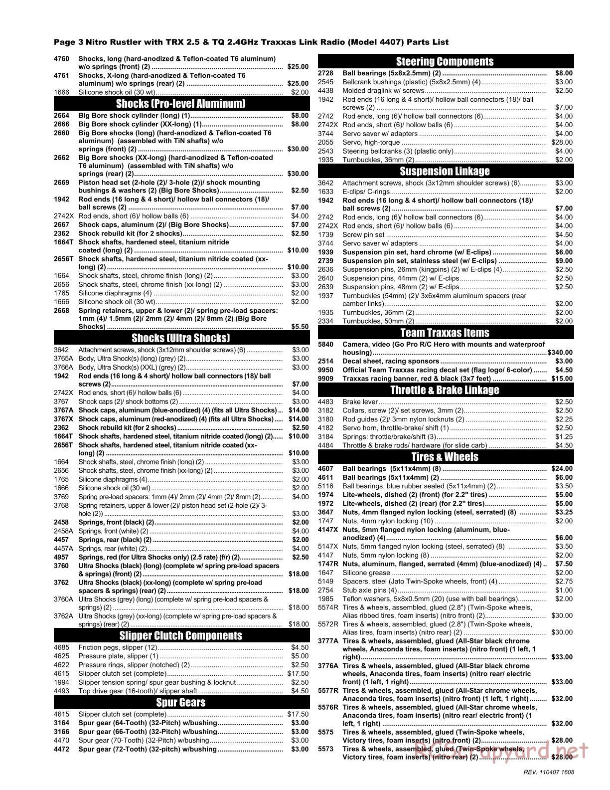 Traxxas - Nitro Rustler (2010) - Parts List - Page 3