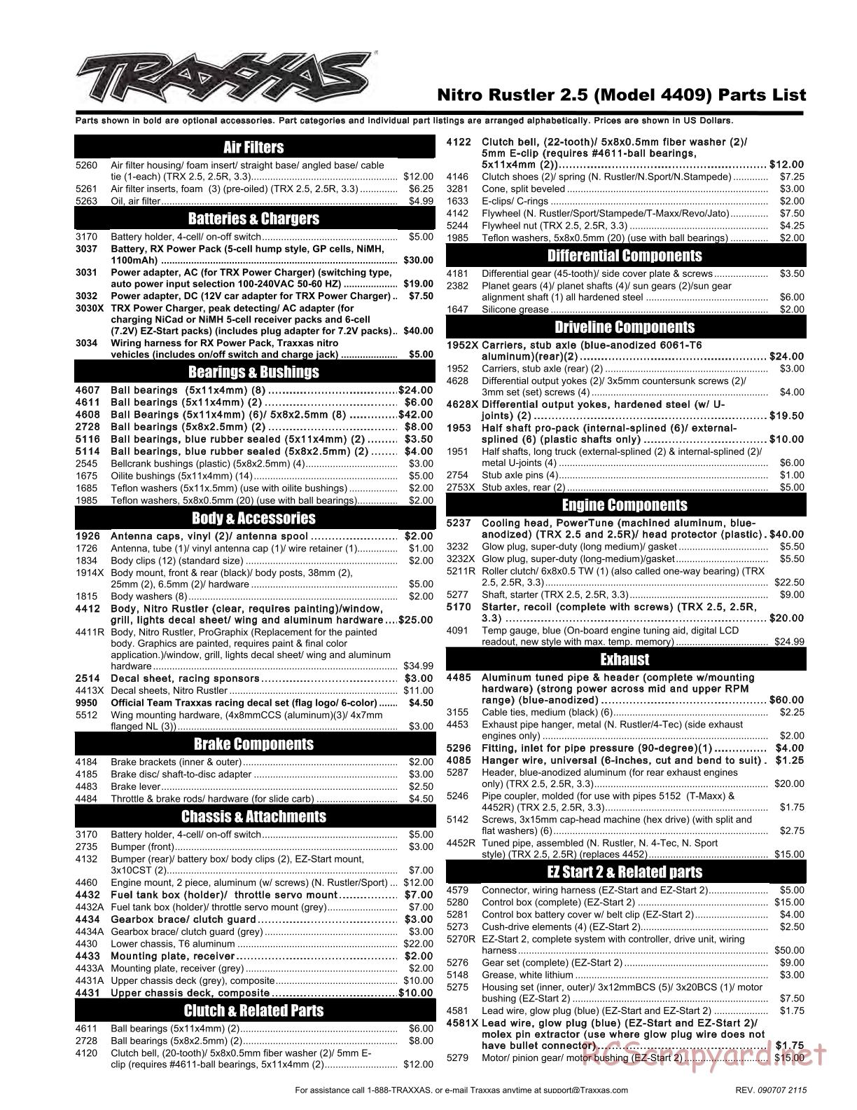 Traxxas - Nitro Rustler (2012) - Parts List - Page 1