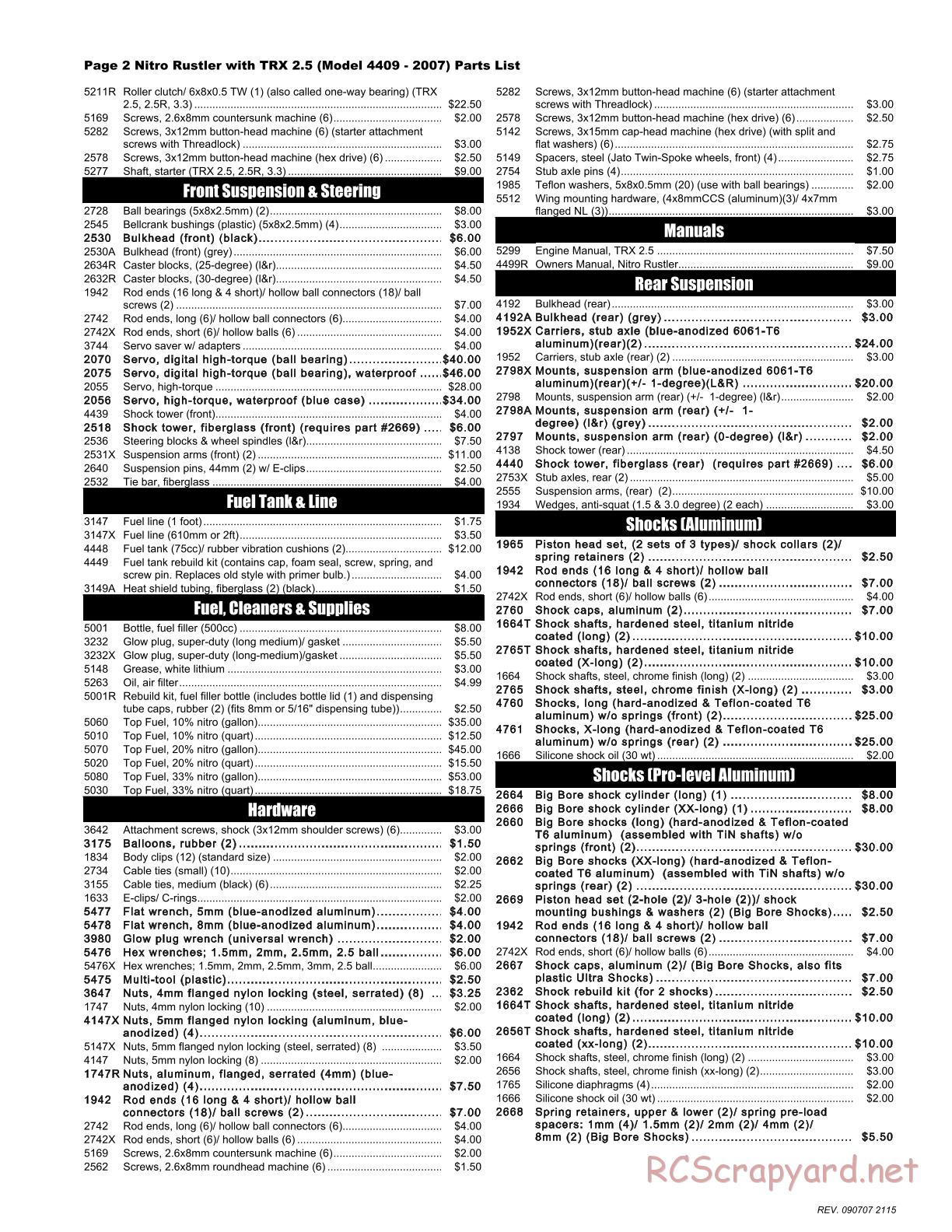 Traxxas - Nitro Rustler (2012) - Parts List - Page 2