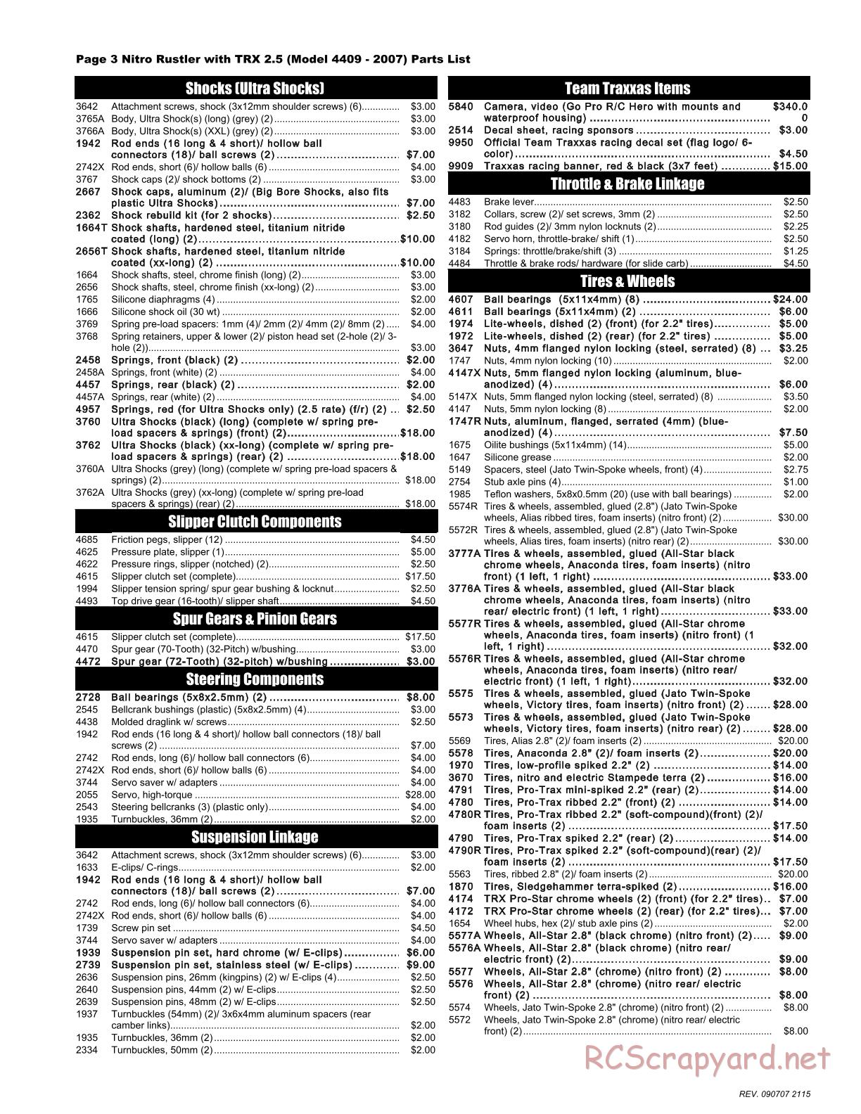 Traxxas - Nitro Rustler (2012) - Parts List - Page 3